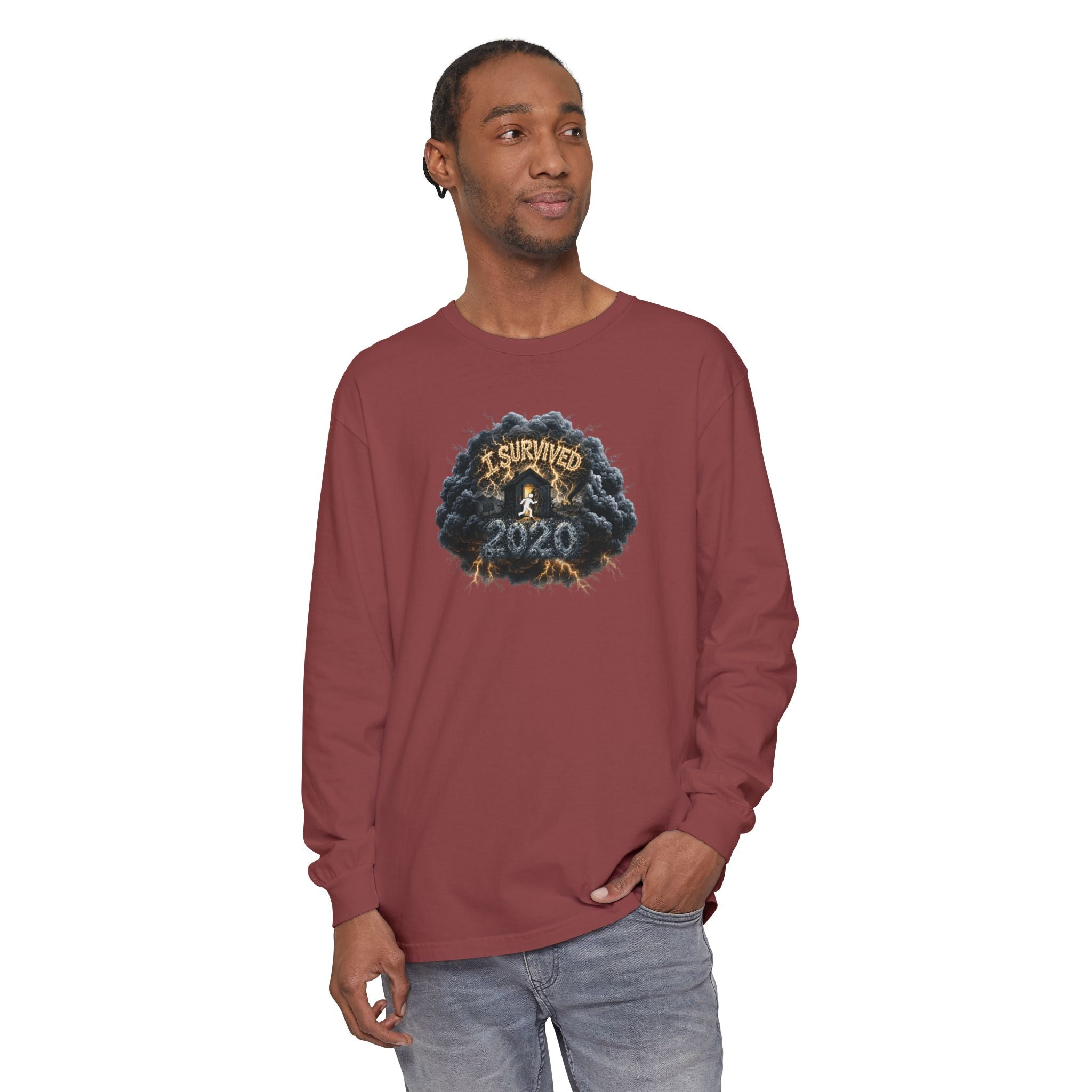 I Survived 2020 — Original PILOT Design: Director's Cut Unisex Garment-Dyed Long Sleeve T-Shirt