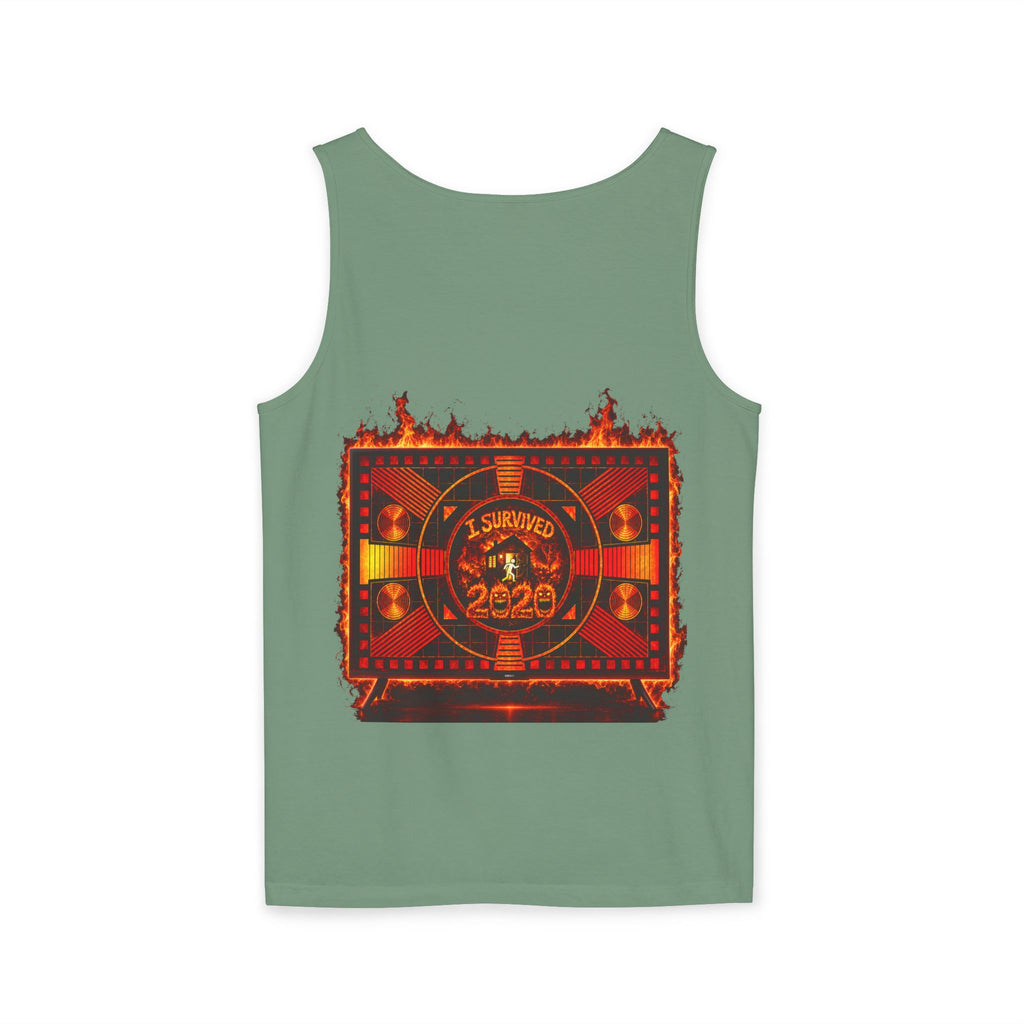 I Survived 2020 — "Please Stand By" Test Pattern Tee Wildfire Signal Edition Summer Premiere Unisex Garment-Dyed Tank Top