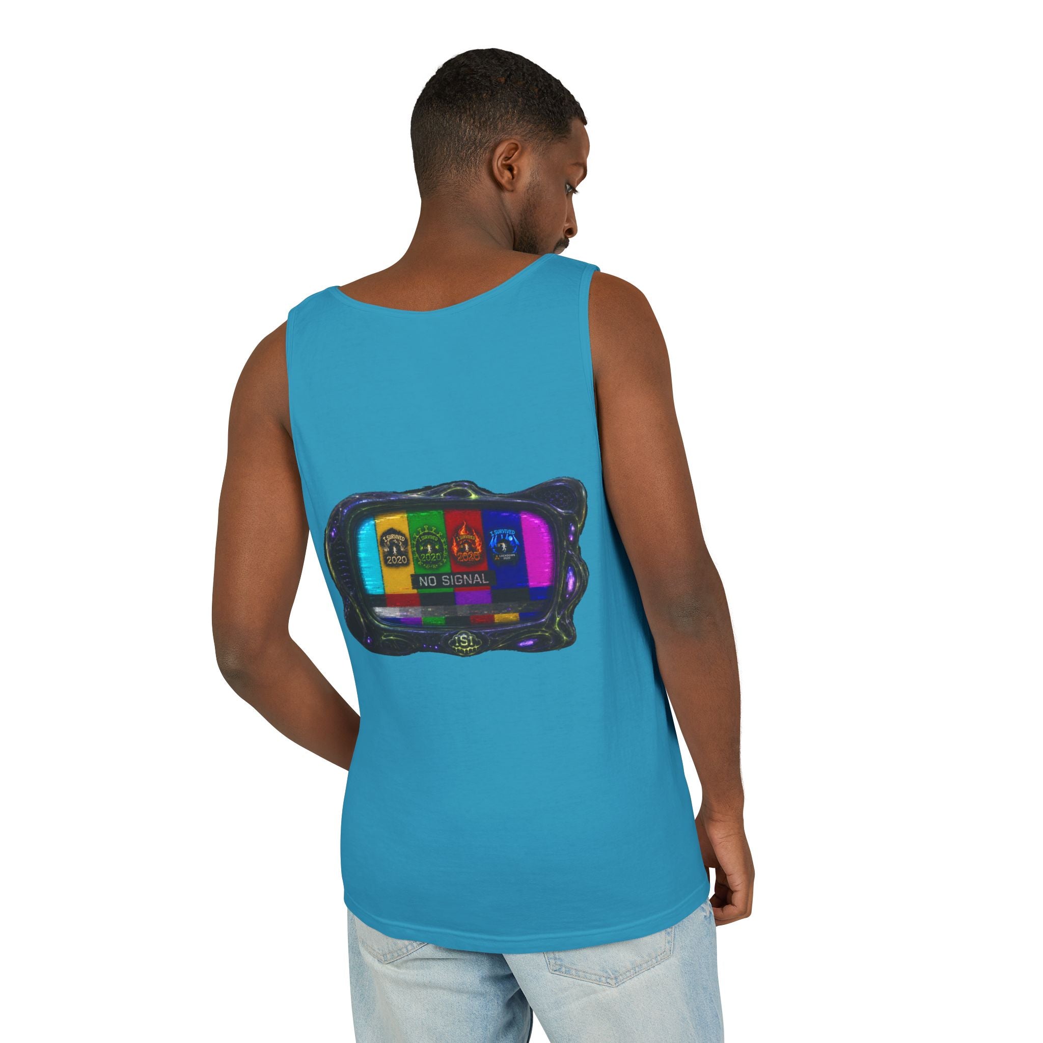 I Survived 2020 — "No Signal" Test Pattern Tee Alien Broadcast Finale Summer Premiere Unisex Garment-Dyed Tank Top