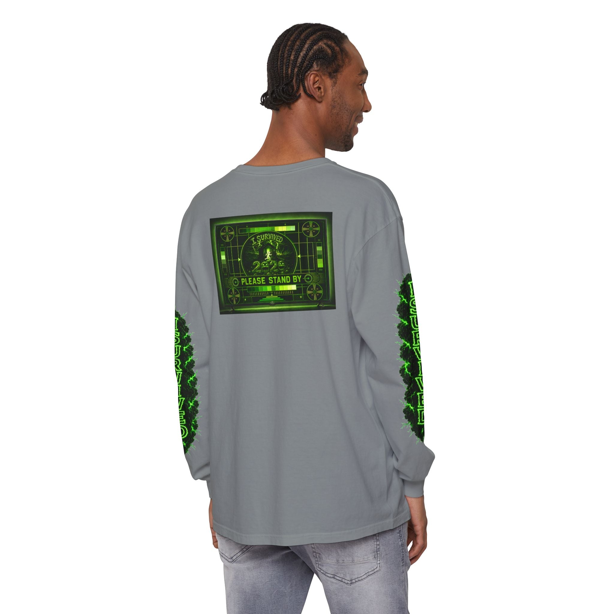 I Survived 2020 — "Please Stand By" Test Pattern Toxic Signal Tee Special Edition Summer Premiere Unisex Garment-Dyed Long Sleeve T-Shirt