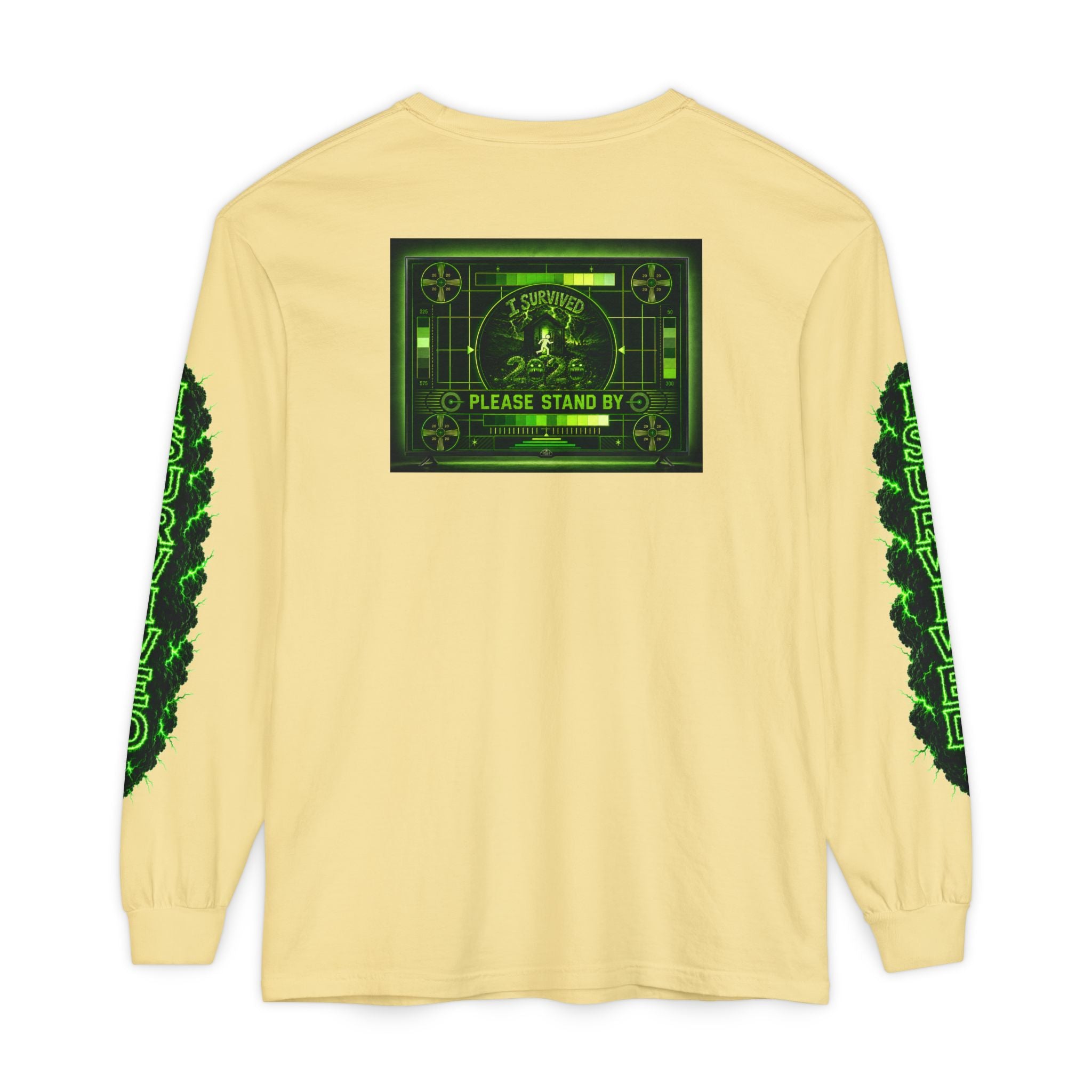 I Survived 2020 — "Please Stand By" Test Pattern Toxic Signal Tee Special Edition Summer Premiere Unisex Garment-Dyed Long Sleeve T-Shirt
