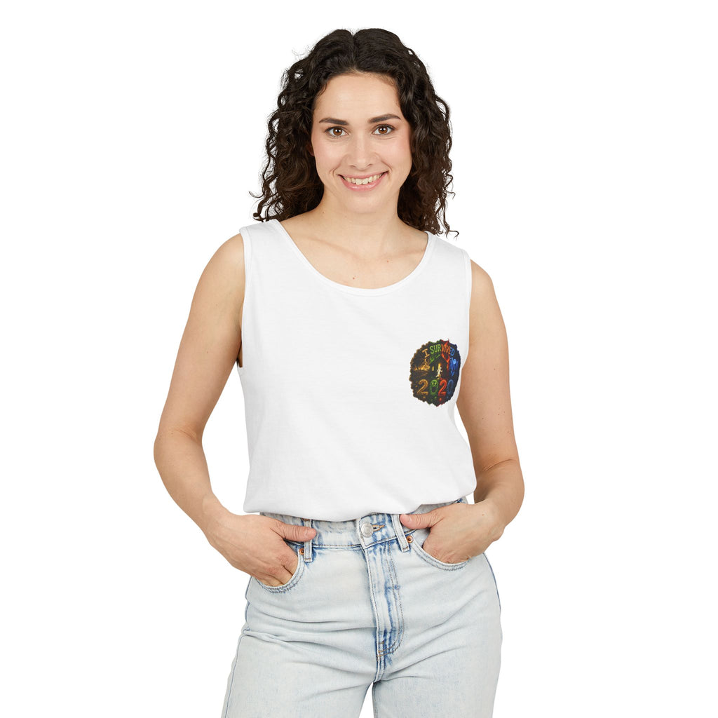 I Survived 2020 — "No Signal" Test Pattern Tee Alien Broadcast Finale Summer Premiere Unisex Garment-Dyed Tank Top