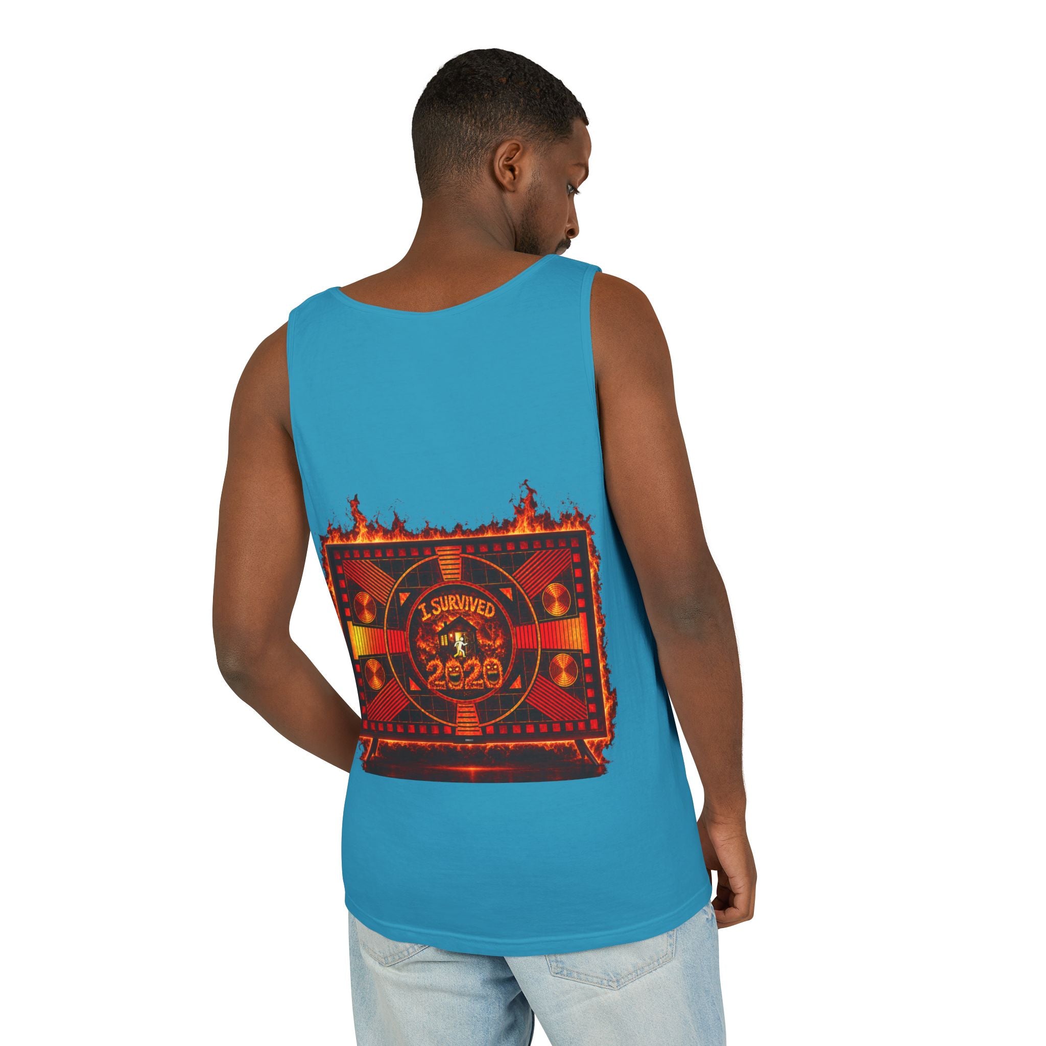 I Survived 2020 — "Please Stand By" Test Pattern Tee Wildfire Signal Edition Summer Premiere Unisex Garment-Dyed Tank Top