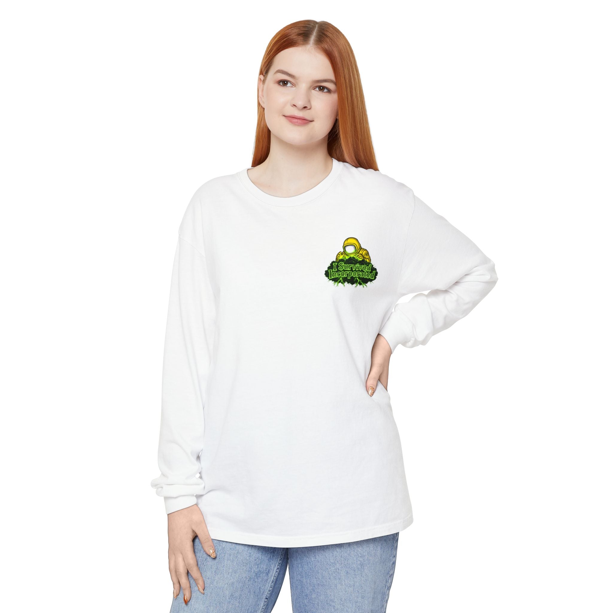 I Survived 2020 — "Please Stand By" Test Pattern Toxic Signal Tee Summer Premiere Unisex Garment-Dyed Long Sleeve T-Shirt