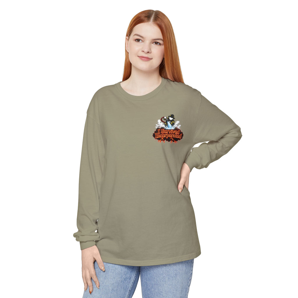 I Survived 2020 — "Please Stand By" Test Pattern Tee Wildfire Signal Edition Summer Premiere Unisex Garment-Dyed Long Sleeve T-Shirt