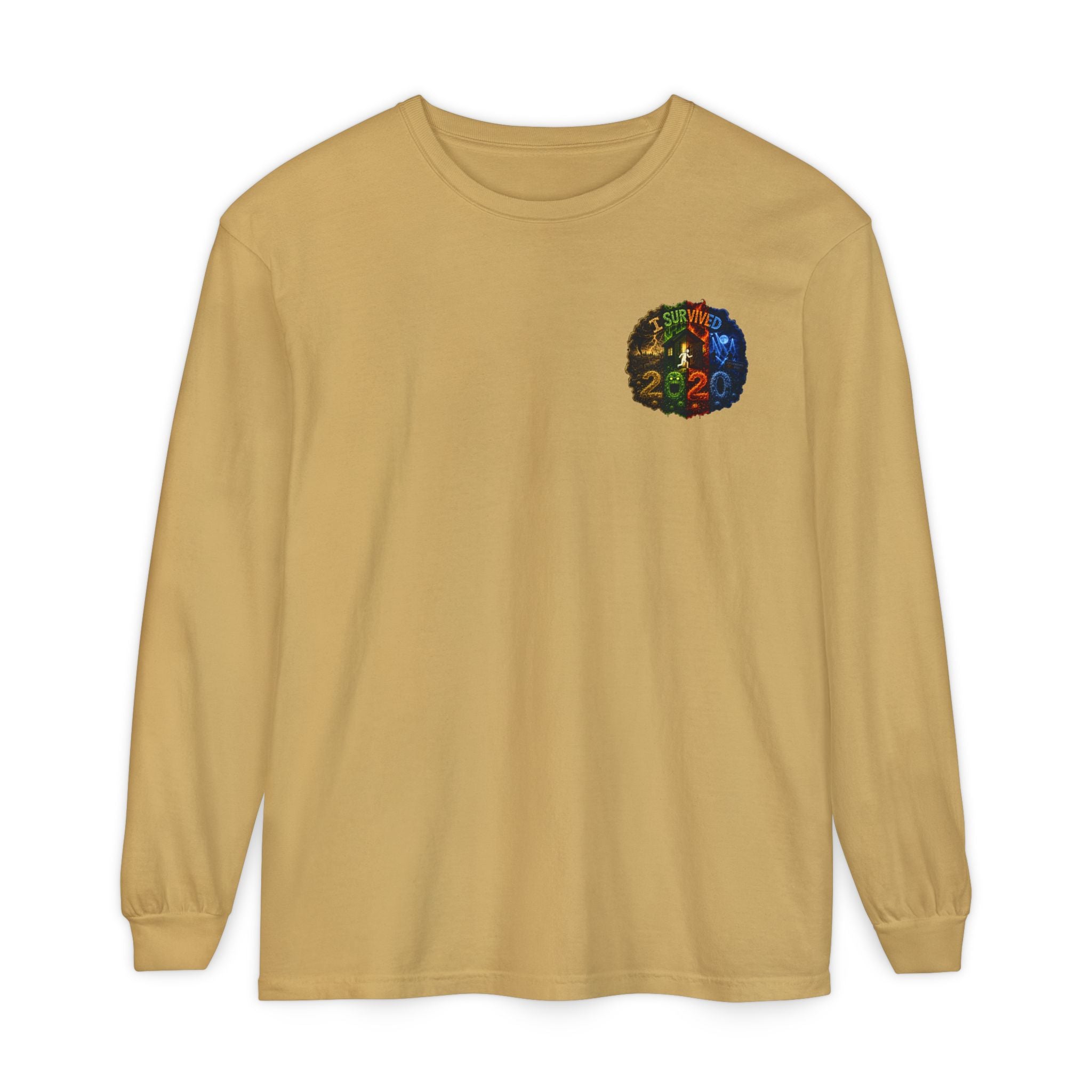 I Survived 2020 — "No Signal" Test Pattern Tee Alien Broadcast Finale Summer Premiere Garment-Dyed Long Sleeve T-Shirt