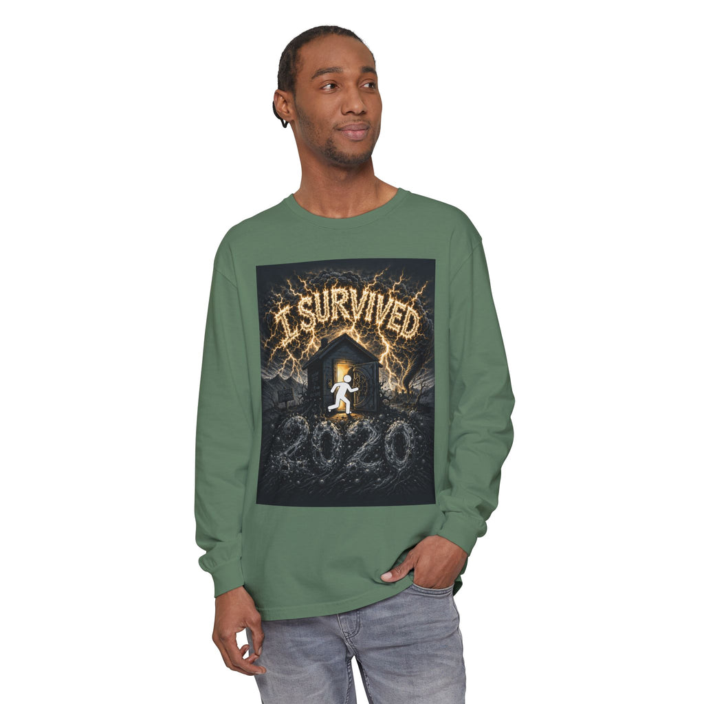 I Survived 2020 — Original Design Teaser Tee | Season 1 Premiere Drop Unisex Garment-dyed Long Sleeve T-Shirt