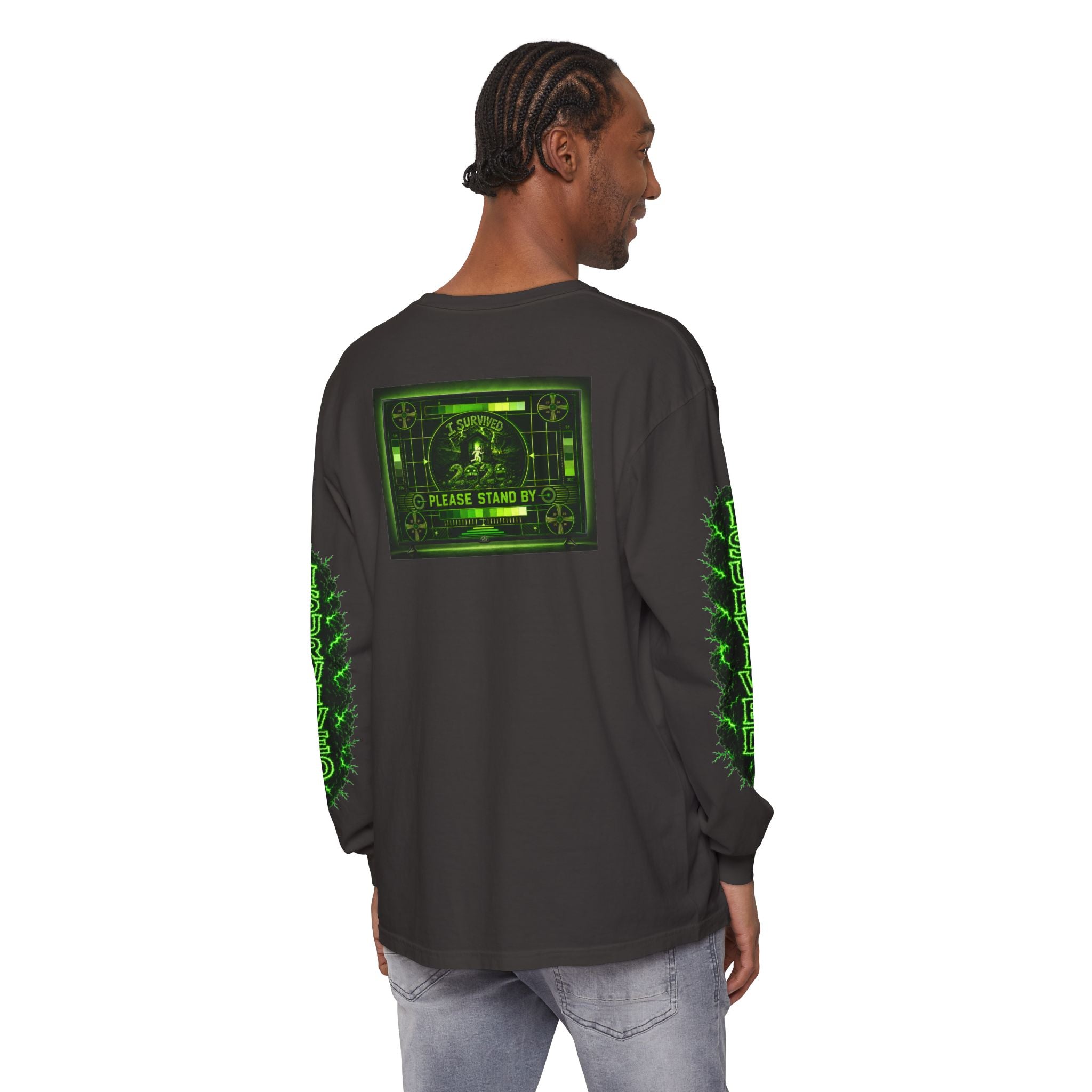 I Survived 2020 — "Please Stand By" Test Pattern Toxic Signal Tee Special Edition Summer Premiere Unisex Garment-Dyed Long Sleeve T-Shirt