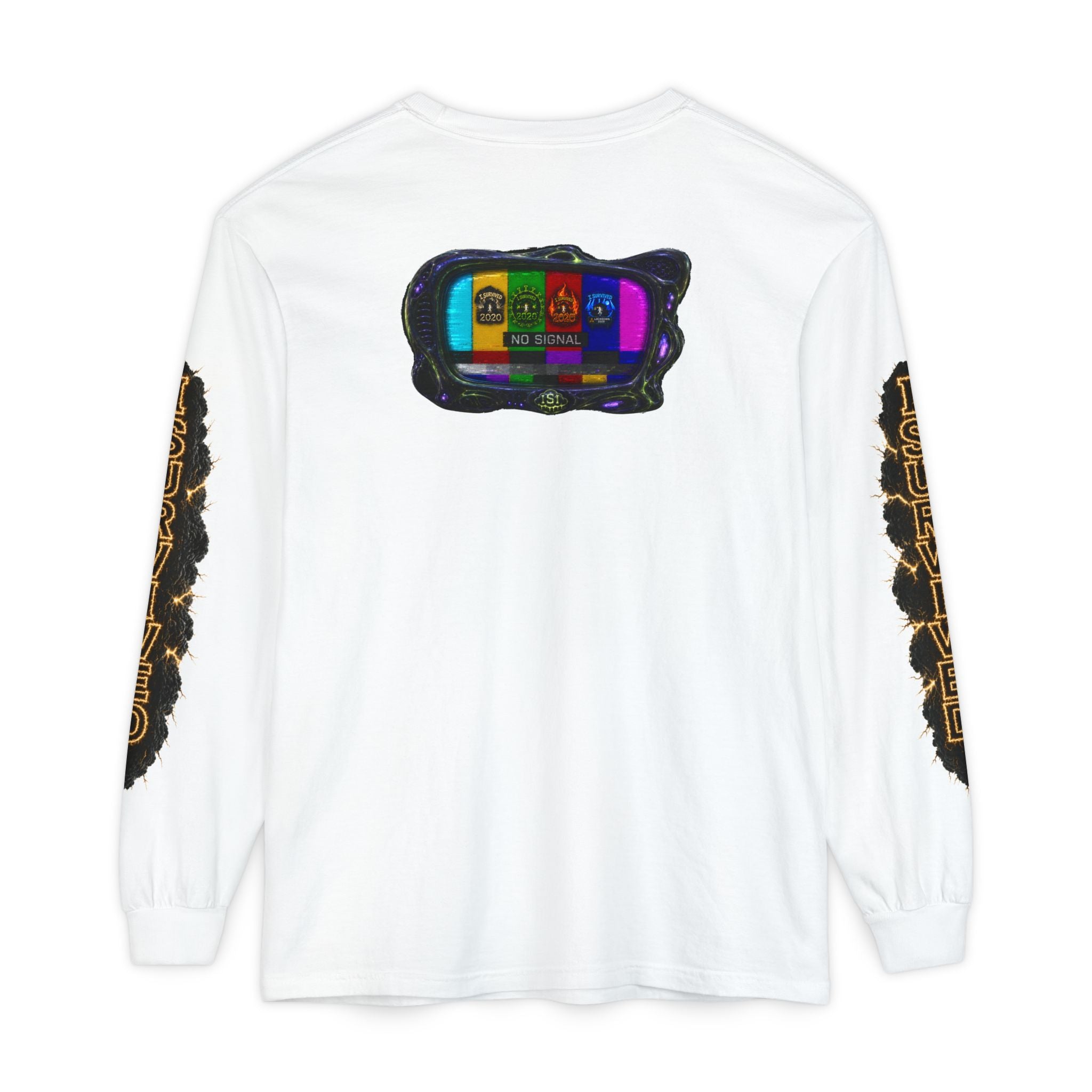 I Survived 2020 — "No Signal" Test Pattern Tee Special Edition Alien Broadcast Finale Summer Premiere Unisex Garment-Dyed Long Sleeve T-Shirt