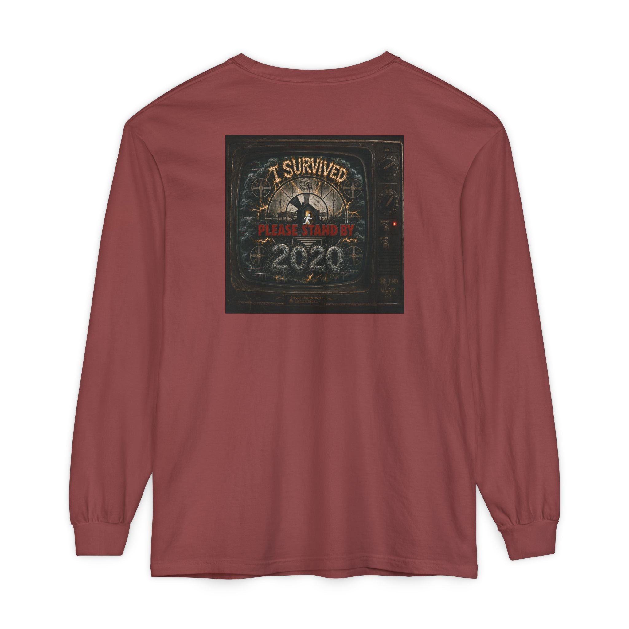 I Survived 2020 — "Please Stand By" Test Pattern Tee Summer Premier Unisex Garment-Dyed Long Sleeve T-Shirt