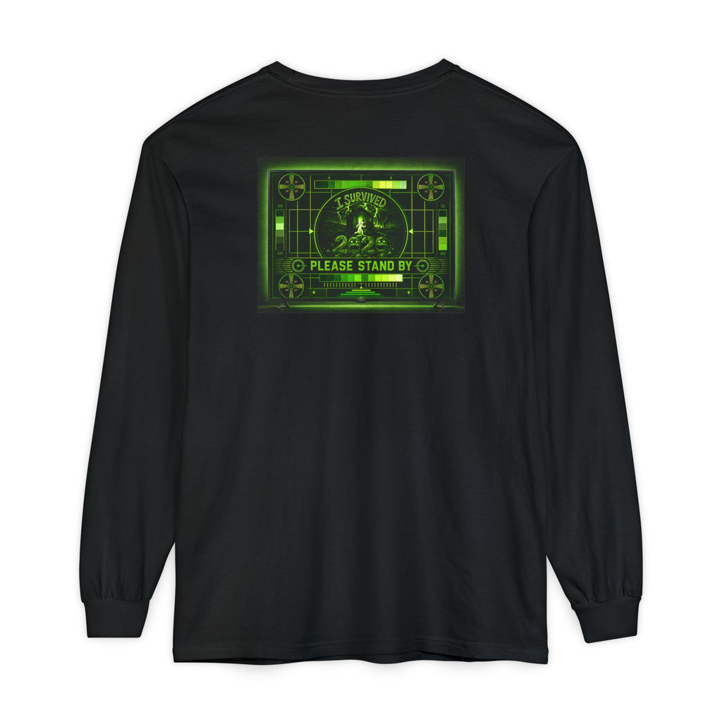I Survived 2020 — "Please Stand By" Test Pattern Toxic Signal Tee Summer Premiere Unisex Garment-Dyed Long Sleeve T-Shirt
