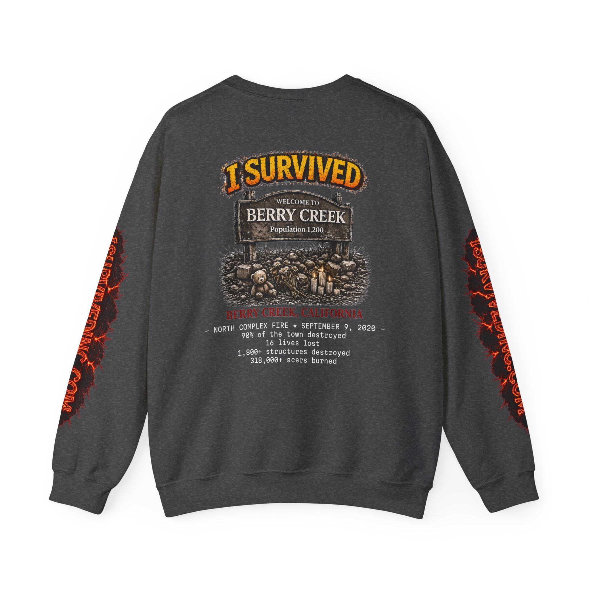 I Survived 2020 — S2:E1 "Berry Creek" | Wildfire Edition Memorial Unisex Heavy Blend™ Crewneck Sweatshirt