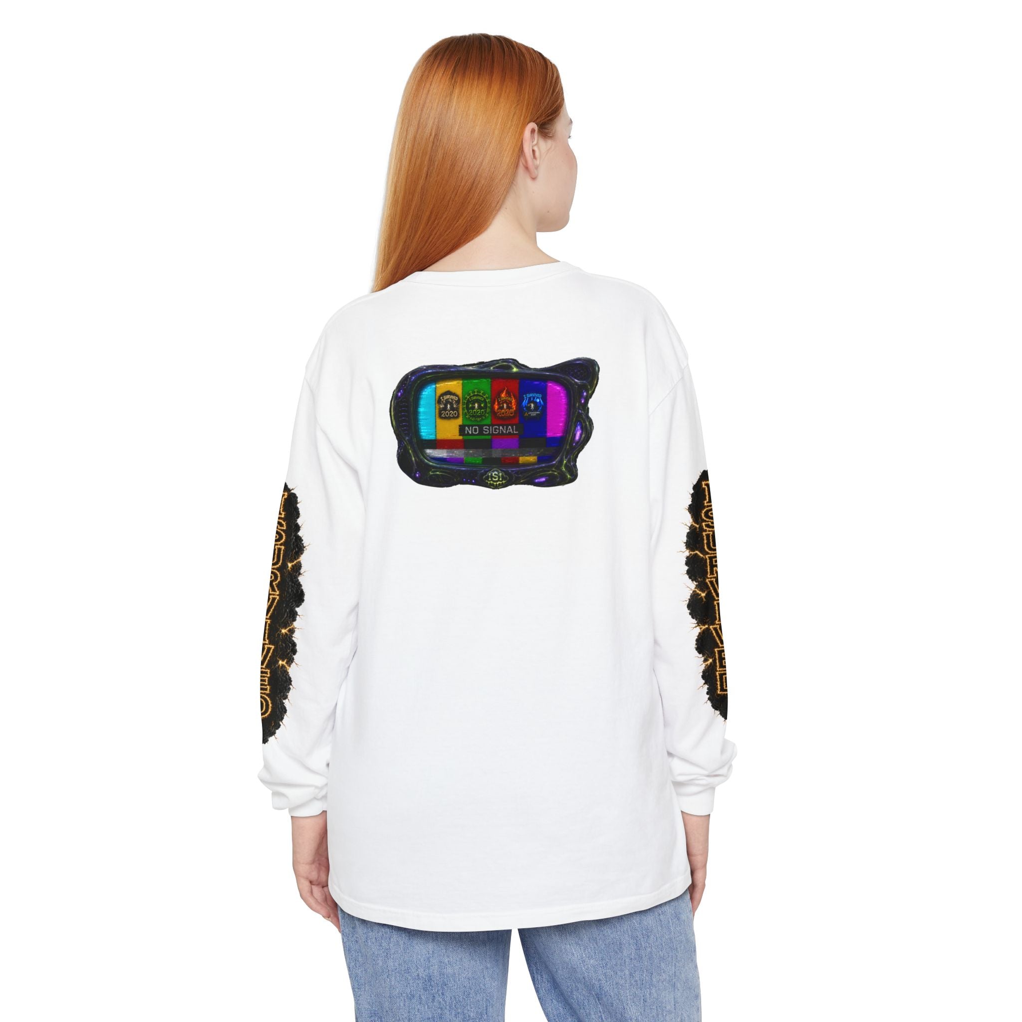 I Survived 2020 — "No Signal" Test Pattern Tee Special Edition Alien Broadcast Finale Summer Premiere Unisex Garment-Dyed Long Sleeve T-Shirt
