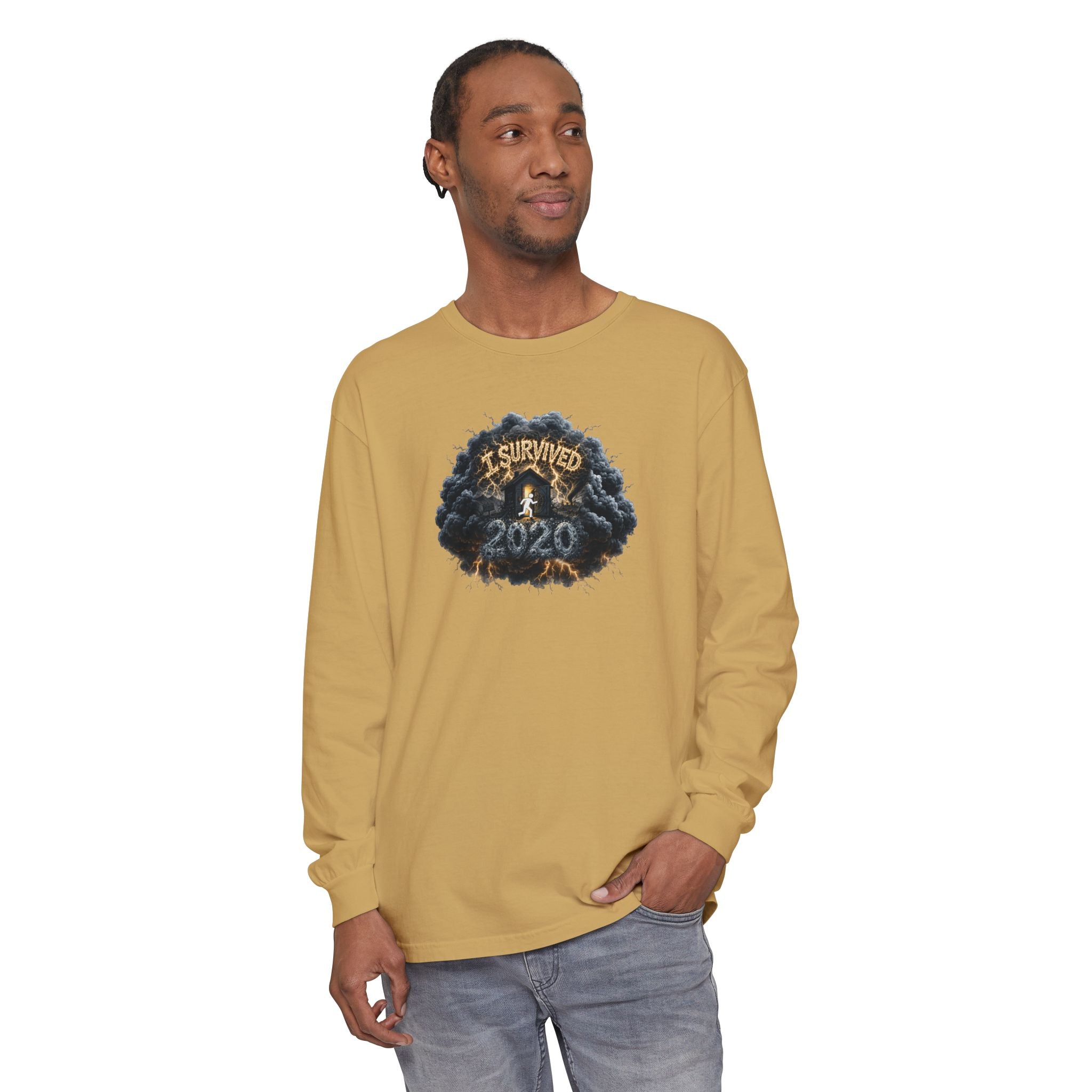 I Survived 2020 — Original PILOT Design: Director's Cut Unisex Garment-Dyed Long Sleeve T-Shirt