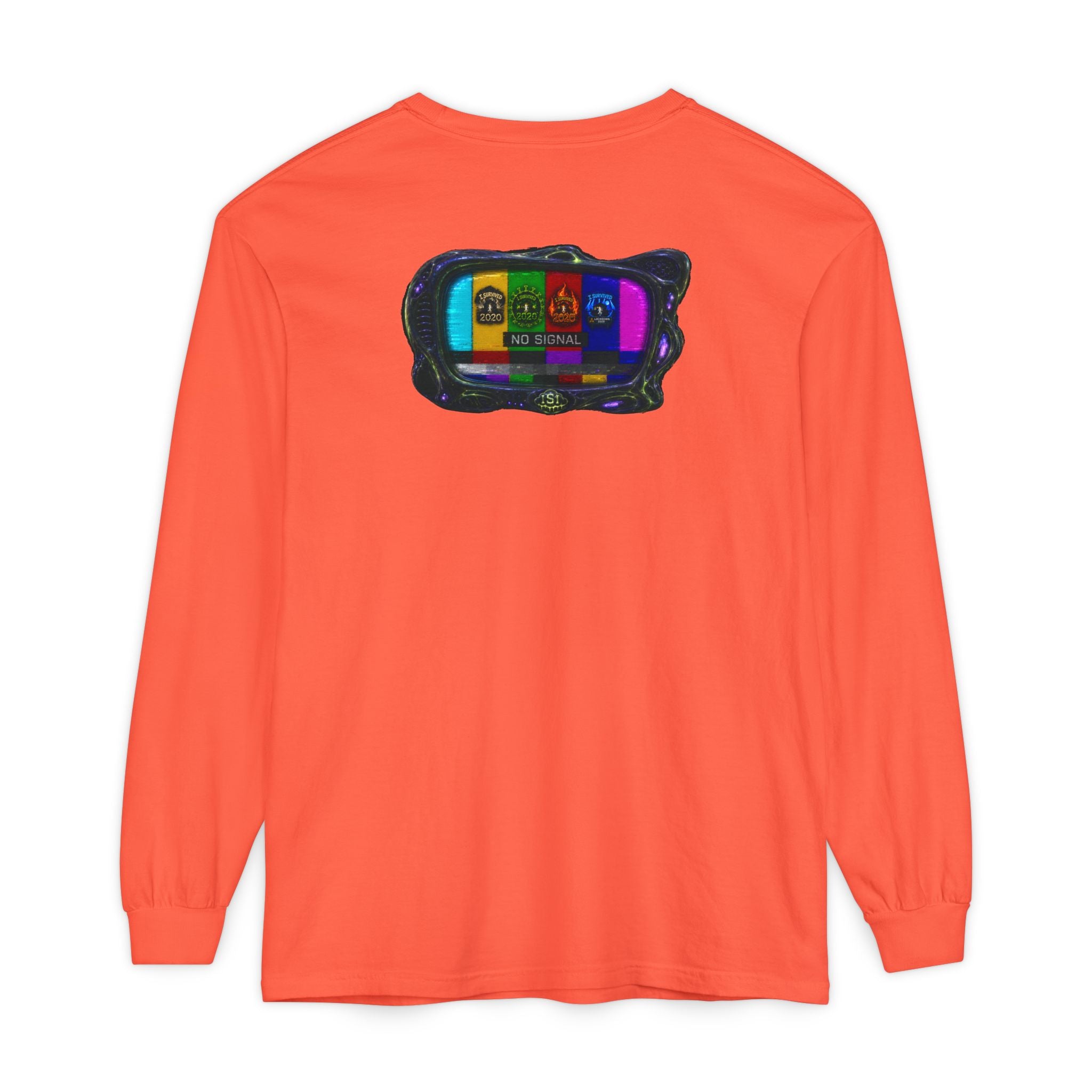 I Survived 2020 — "No Signal" Test Pattern Tee Alien Broadcast Finale Summer Premiere Garment-Dyed Long Sleeve T-Shirt