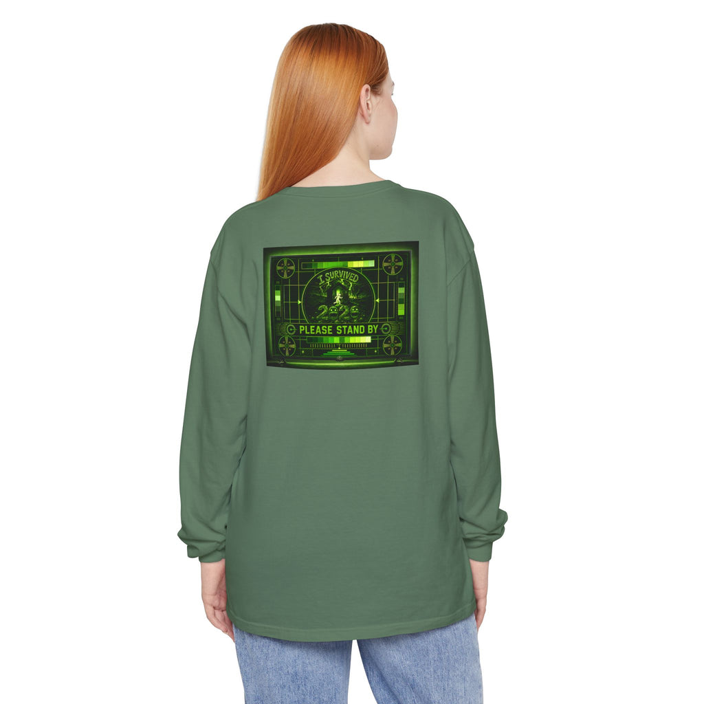 I Survived 2020 — "Please Stand By" Test Pattern Toxic Signal Tee Summer Premiere Unisex Garment-Dyed Long Sleeve T-Shirt