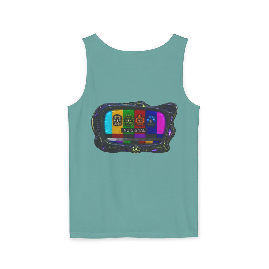 I Survived 2020 — "No Signal" Test Pattern Tee Alien Broadcast Finale Summer Premiere Unisex Garment-Dyed Tank Top