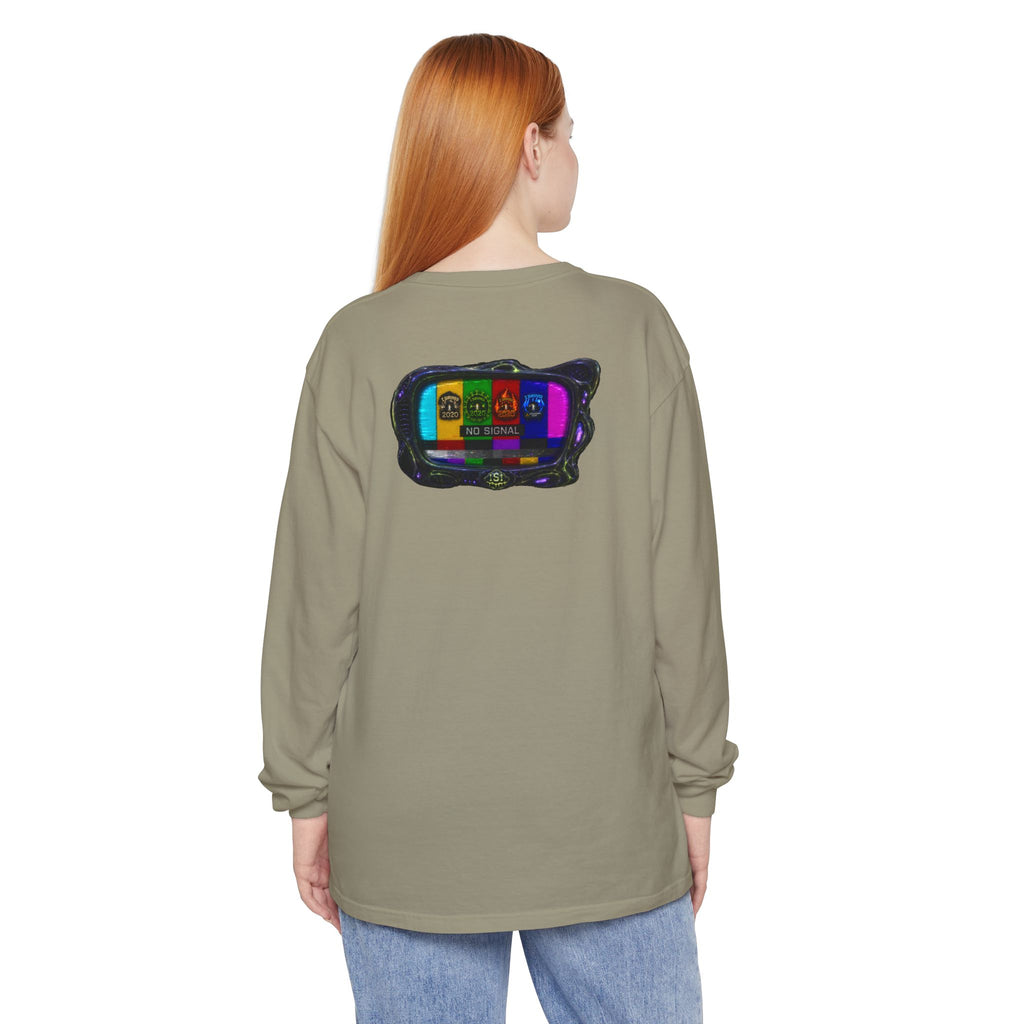 I Survived 2020 — "No Signal" Test Pattern Tee Alien Broadcast Finale Summer Premiere Garment-Dyed Long Sleeve T-Shirt