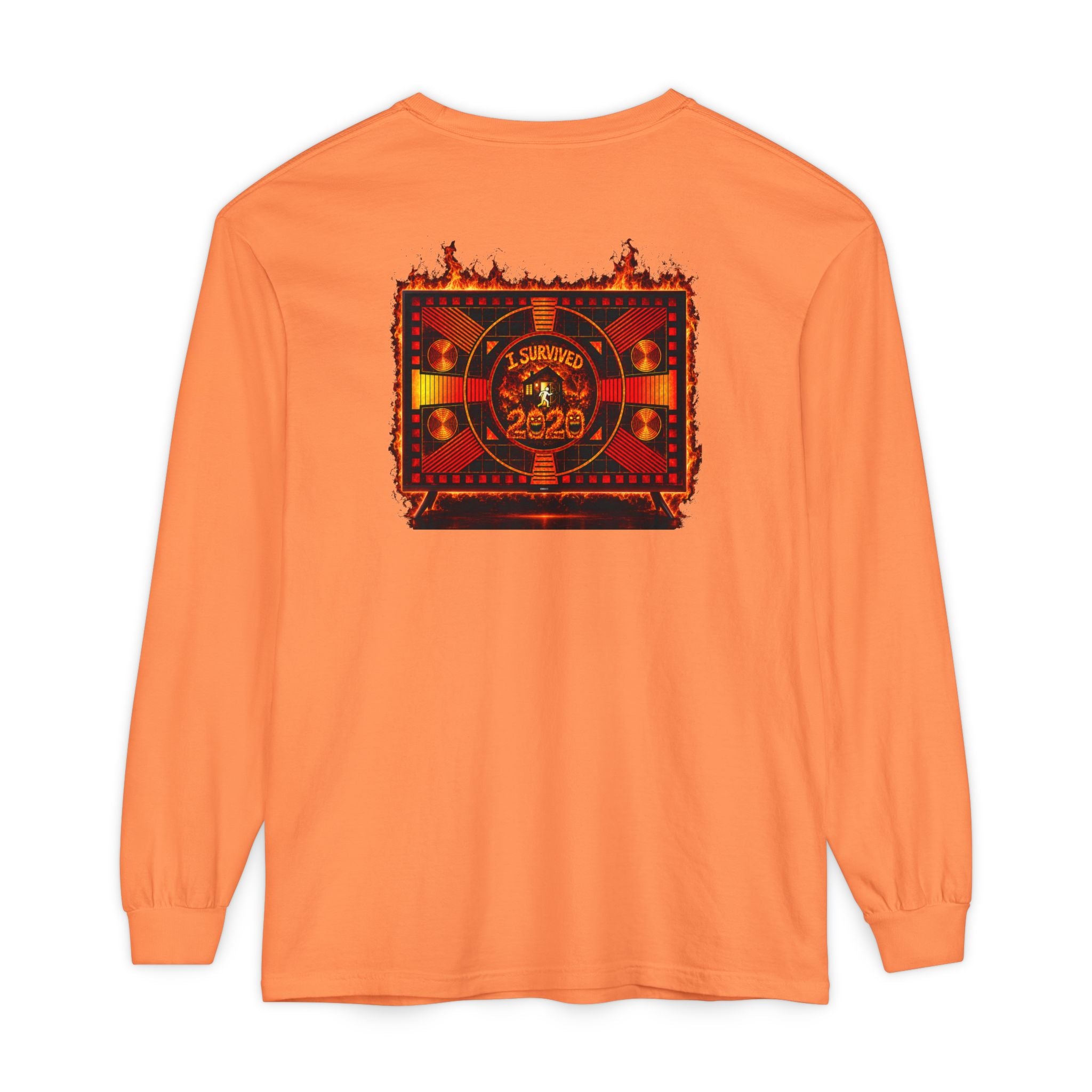 I Survived 2020 — "Please Stand By" Test Pattern Tee Wildfire Signal Edition Summer Premiere Unisex Garment-Dyed Long Sleeve T-Shirt