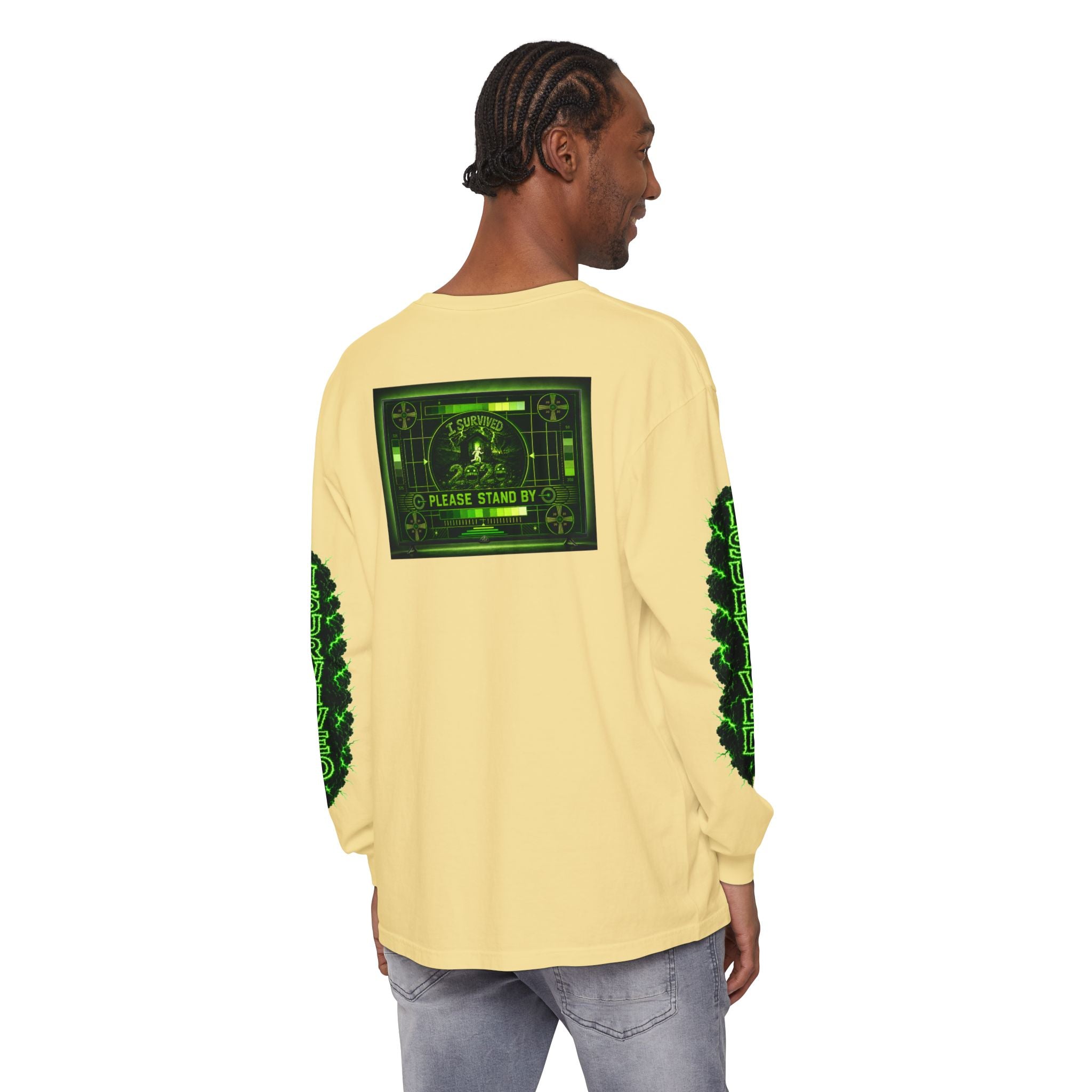 I Survived 2020 — "Please Stand By" Test Pattern Toxic Signal Tee Special Edition Summer Premiere Unisex Garment-Dyed Long Sleeve T-Shirt