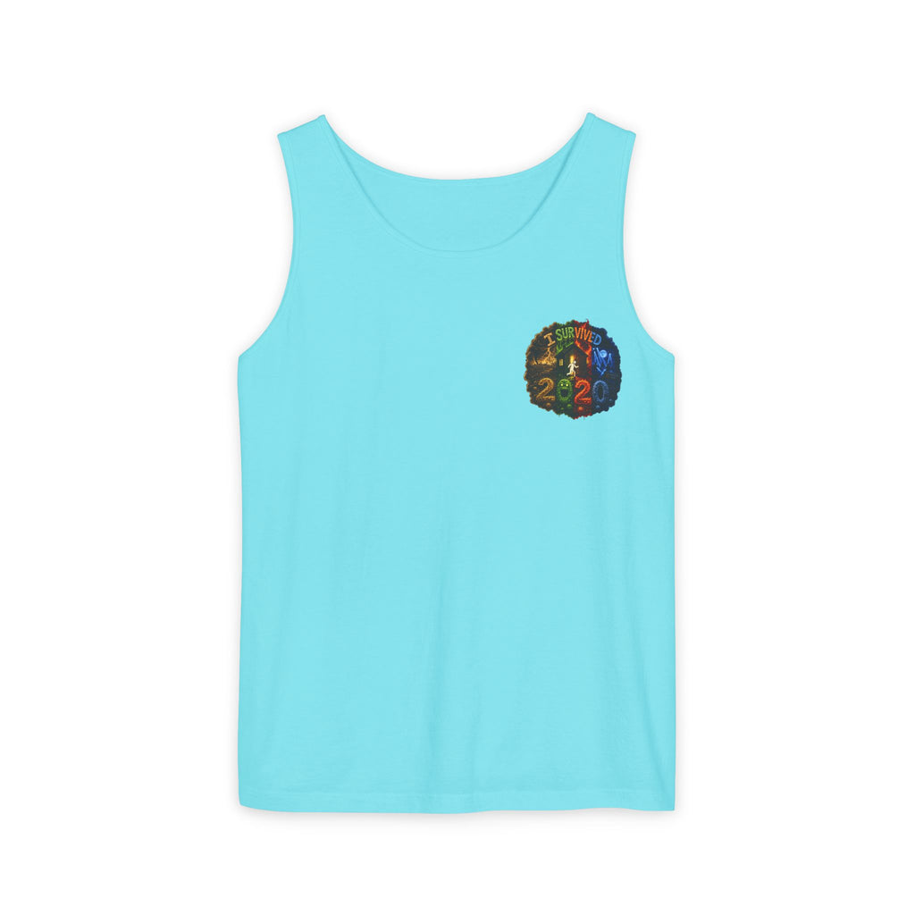 I Survived 2020 — "No Signal" Test Pattern Tee Alien Broadcast Finale Summer Premiere Unisex Garment-Dyed Tank Top