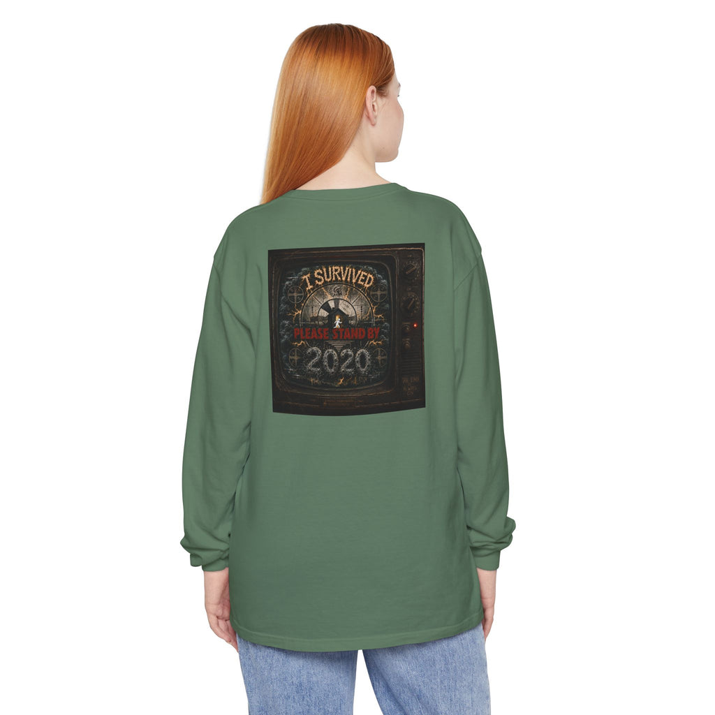 I Survived 2020 — "Please Stand By" Test Pattern Tee Summer Premier Unisex Garment-Dyed Long Sleeve T-Shirt
