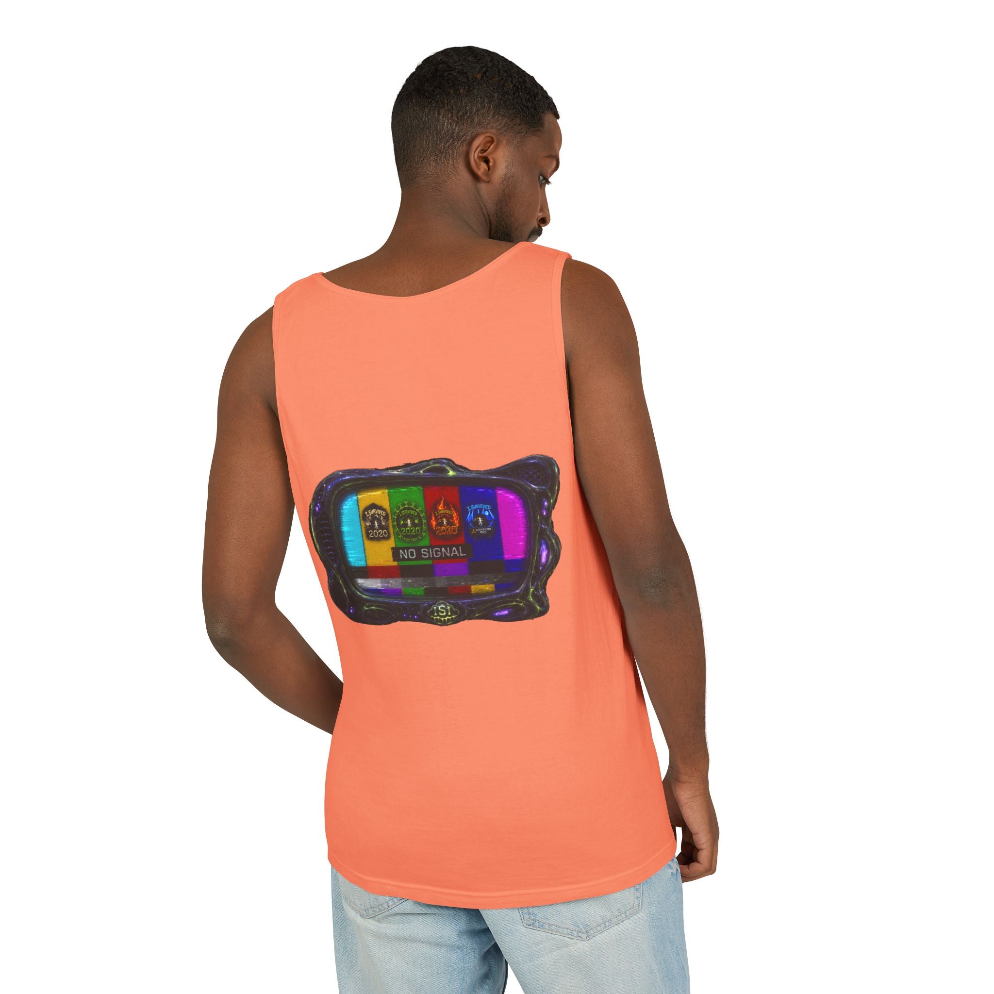 I Survived 2020 — "No Signal" Test Pattern Tee Alien Broadcast Finale Summer Premiere Unisex Garment-Dyed Tank Top