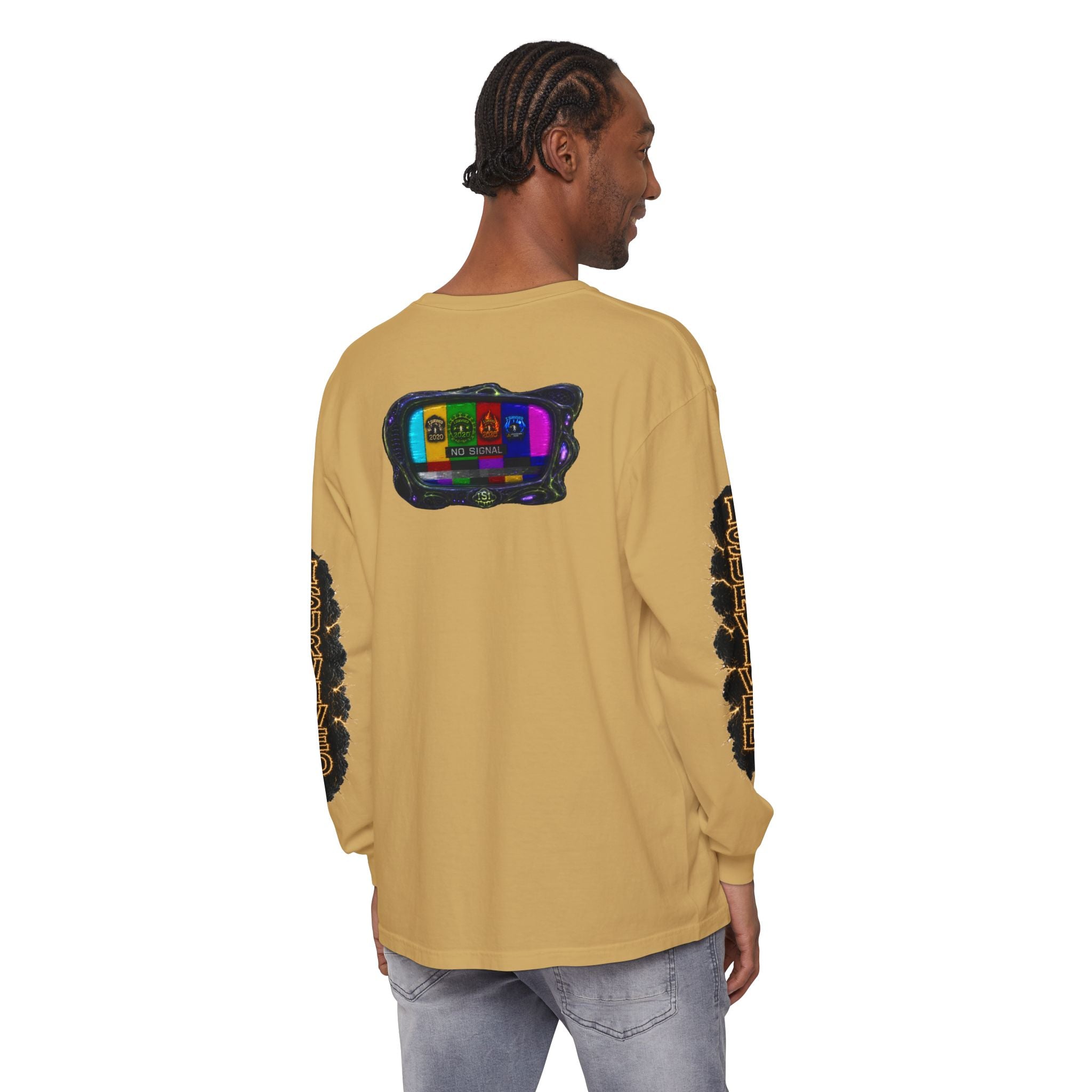 I Survived 2020 — "No Signal" Test Pattern Tee Special Edition Alien Broadcast Finale Summer Premiere Unisex Garment-Dyed Long Sleeve T-Shirt