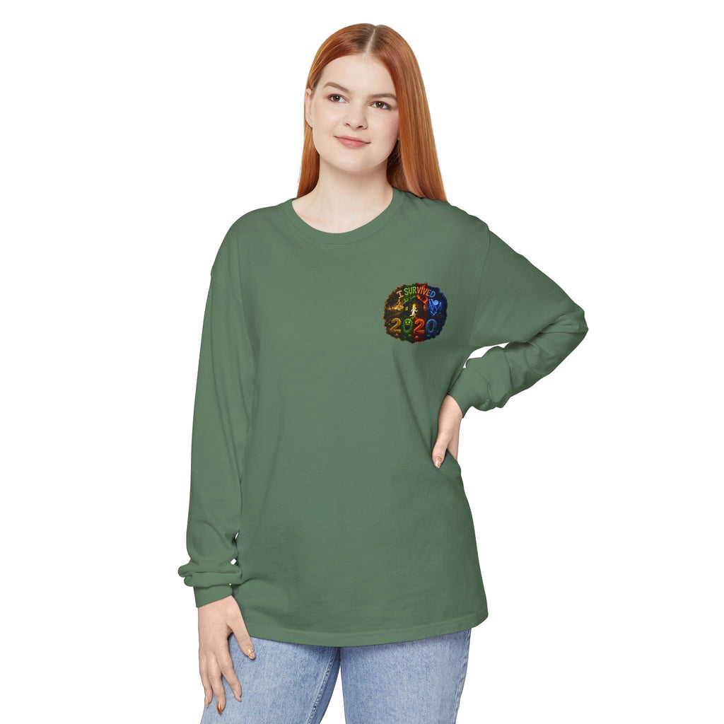 I Survived 2020 — "No Signal" Test Pattern Tee Alien Broadcast Finale Summer Premiere Garment-Dyed Long Sleeve T-Shirt