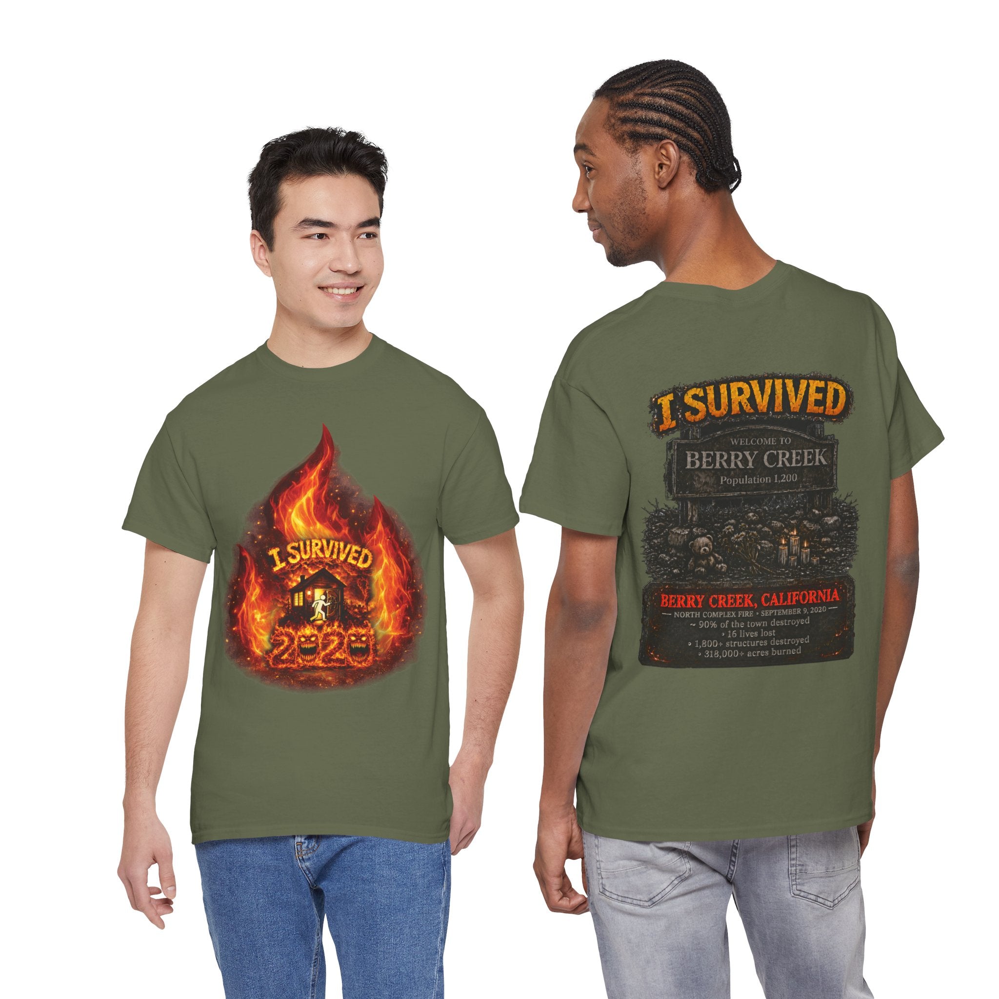 I Survived 2020 — Director's Cut S2:E1 "Berry Creek" | Wildfire Edition Memorial Unisex Heavy Cotton Tee