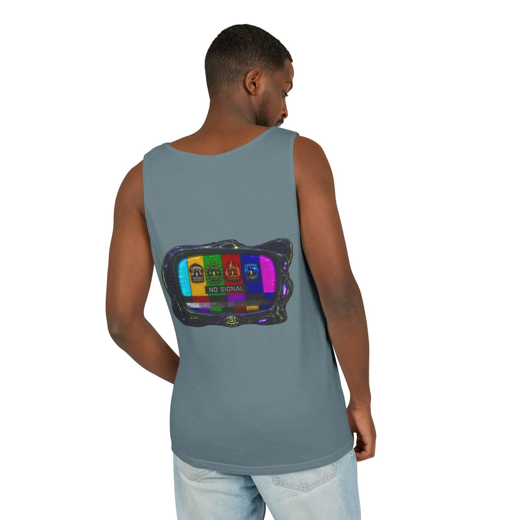 I Survived 2020 — "No Signal" Test Pattern Tee Alien Broadcast Finale Summer Premiere Unisex Garment-Dyed Tank Top