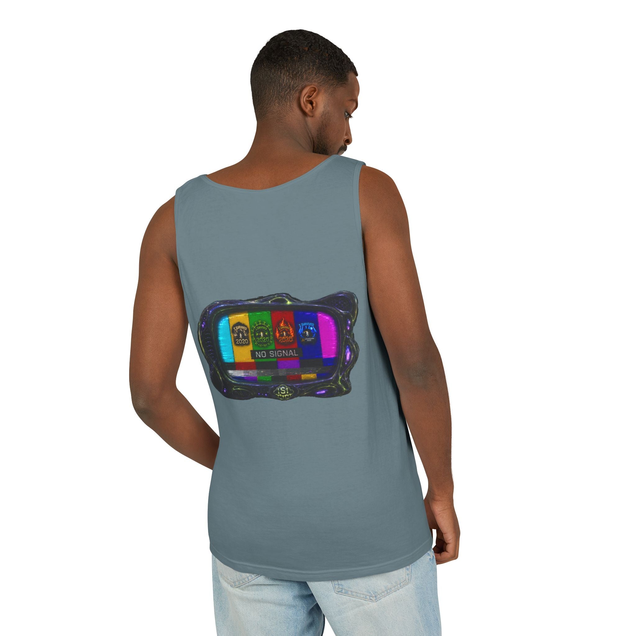 I Survived 2020 — "No Signal" Test Pattern Tee Alien Broadcast Finale Summer Premiere Unisex Garment-Dyed Tank Top
