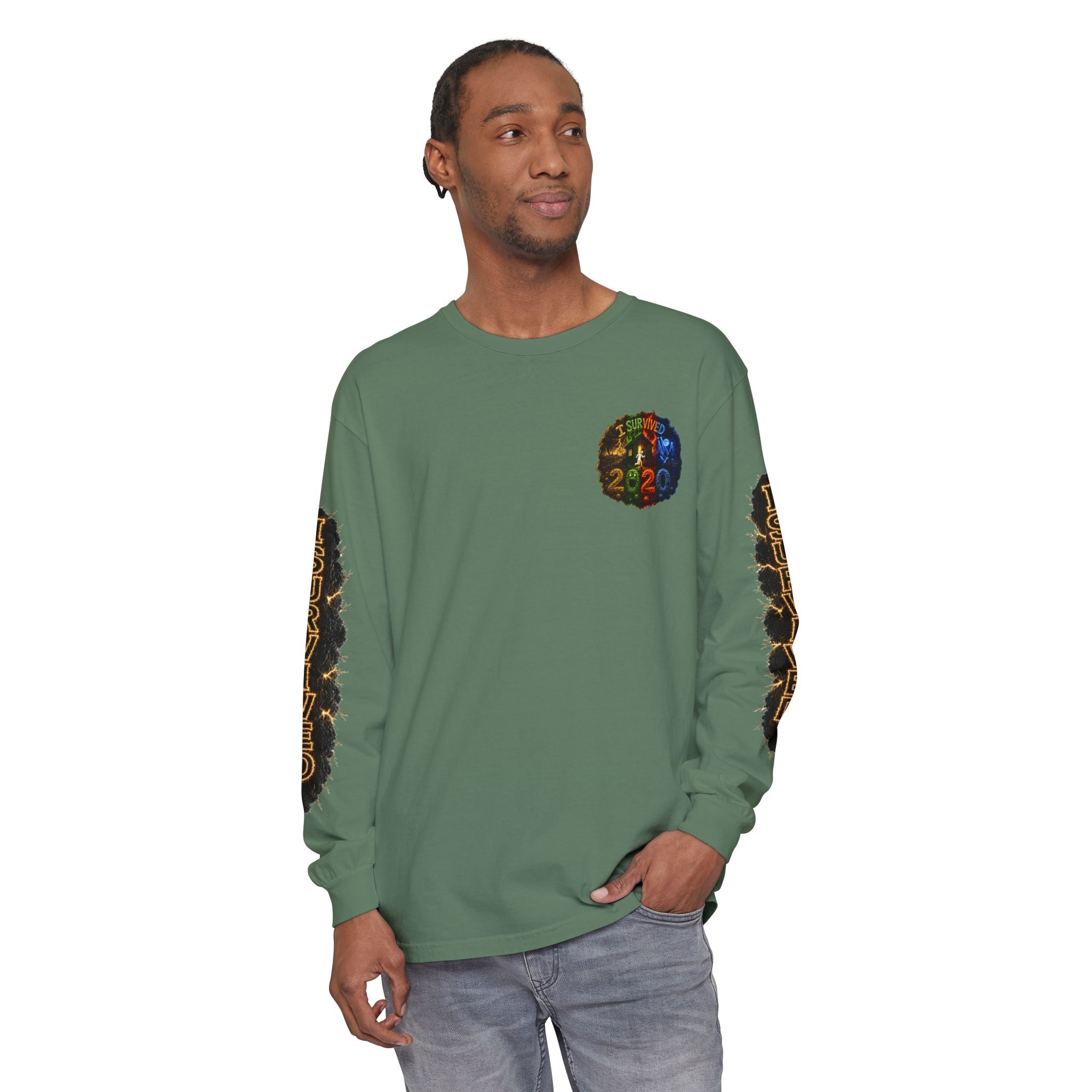 I Survived 2020 — "No Signal" Test Pattern Tee Special Edition Alien Broadcast Finale Summer Premiere Unisex Garment-Dyed Long Sleeve T-Shirt