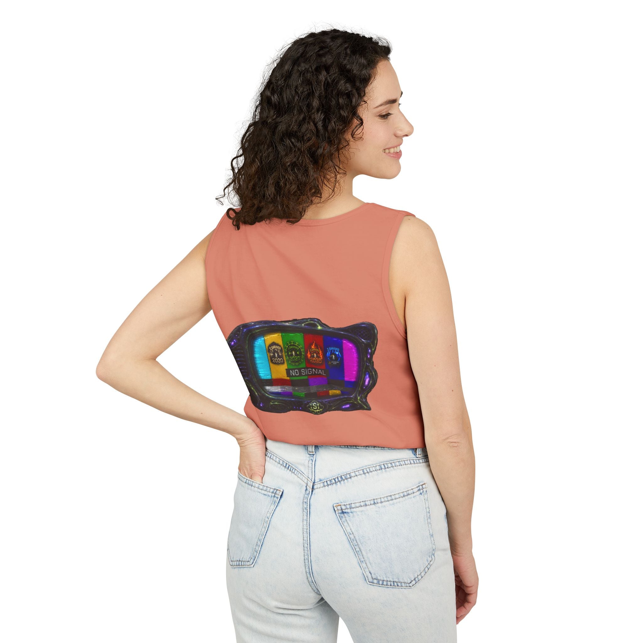 I Survived 2020 — "No Signal" Test Pattern Tee Alien Broadcast Finale Summer Premiere Unisex Garment-Dyed Tank Top
