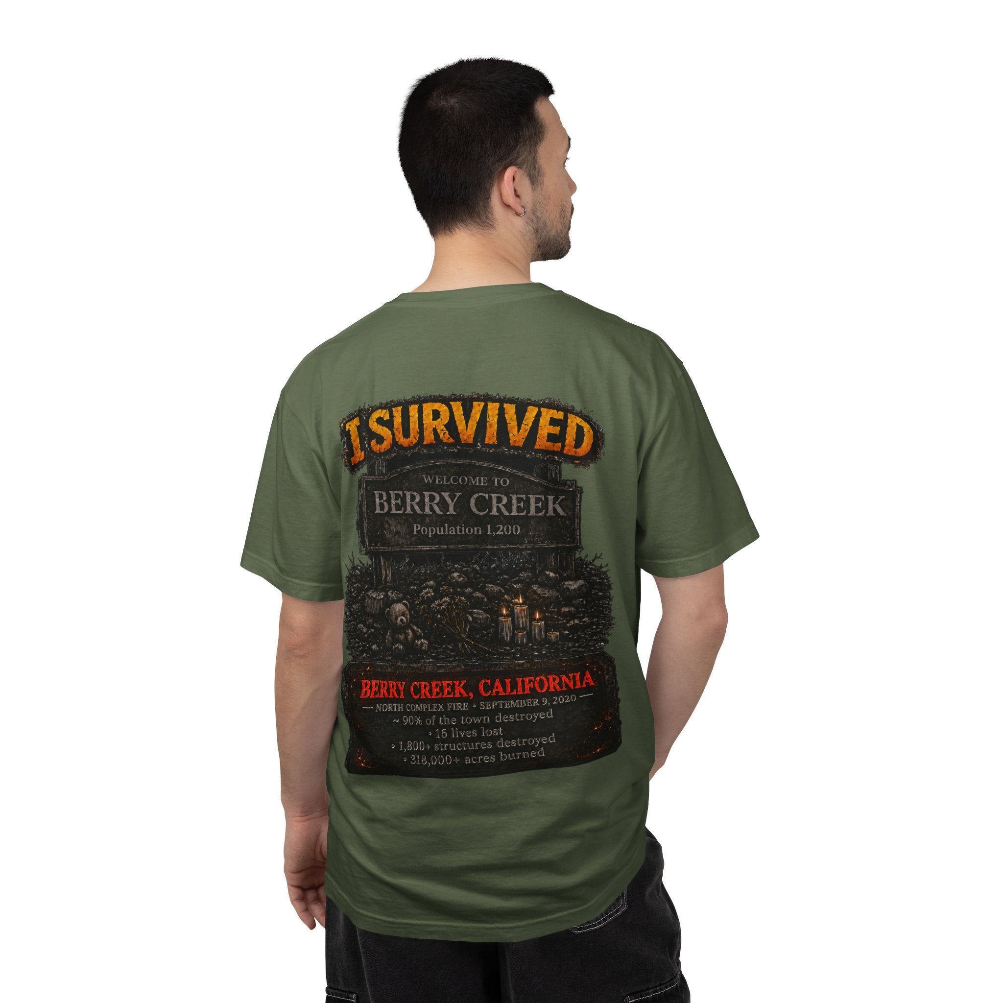 I Survived 2020 — WILDFIRES S2:E1: Director's Cut "Berry Creek" Memorial Unisex Garment-Dyed T-shirt