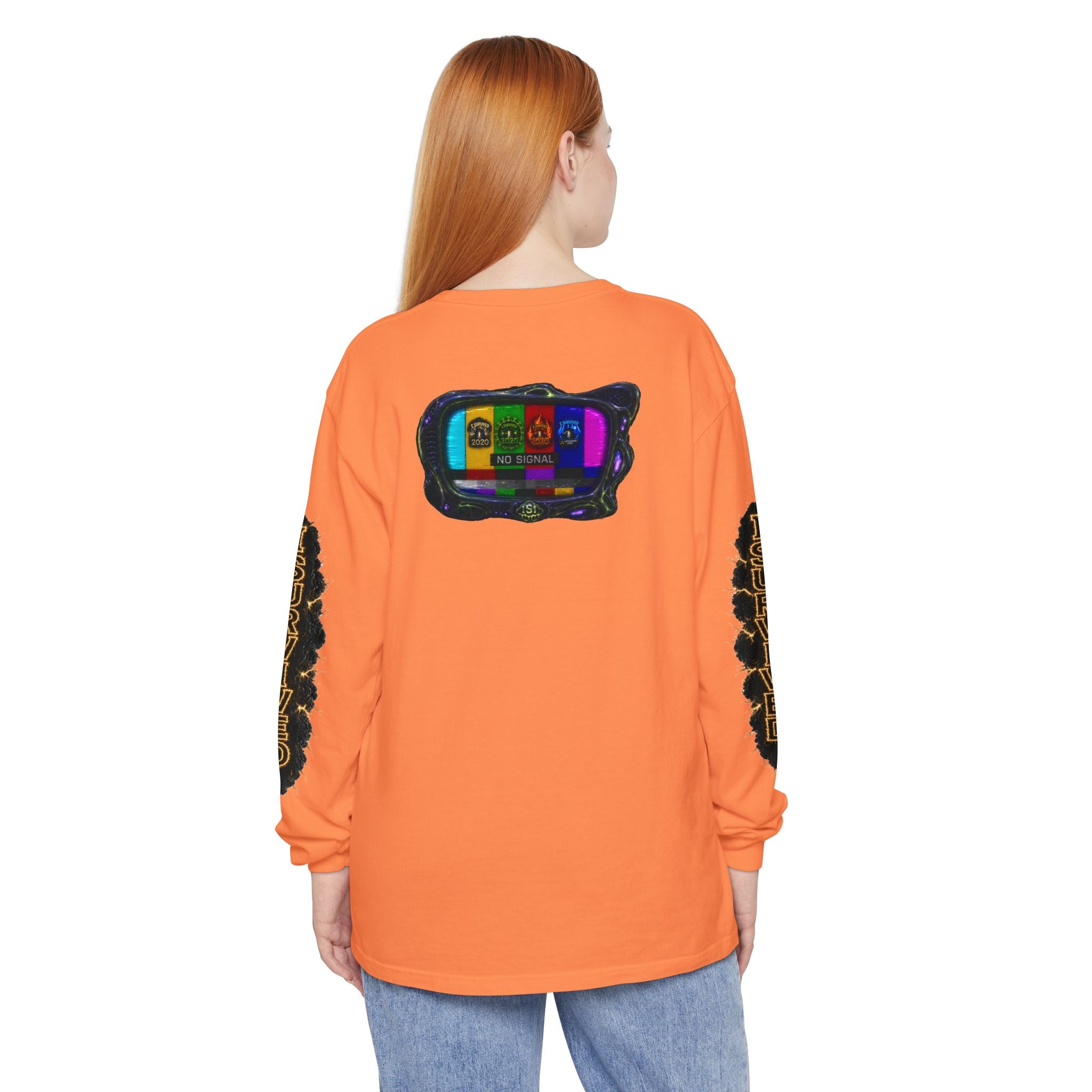I Survived 2020 — "No Signal" Test Pattern Tee Special Edition Alien Broadcast Finale Summer Premiere Unisex Garment-Dyed Long Sleeve T-Shirt