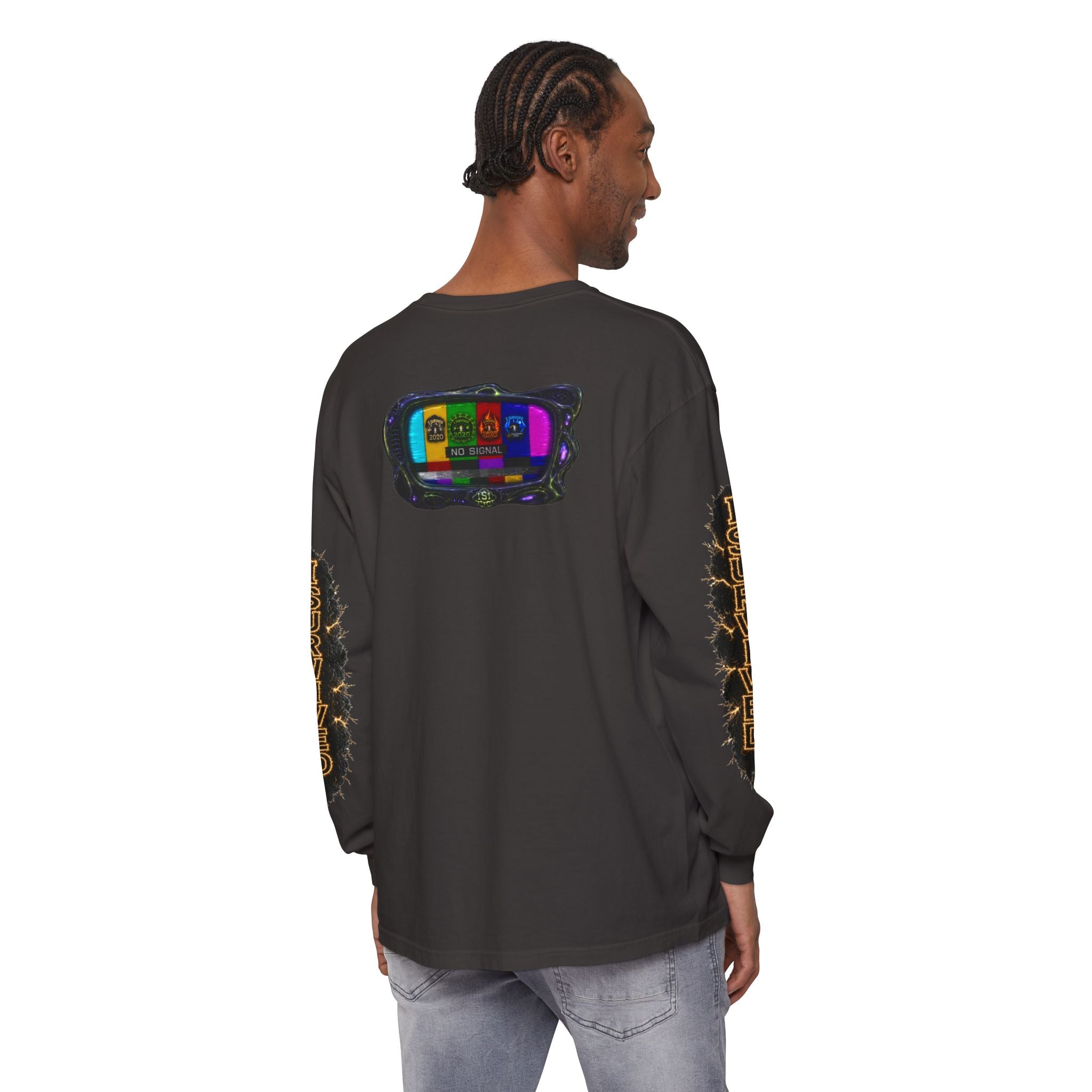 I Survived 2020 — "No Signal" Test Pattern Tee Special Edition Alien Broadcast Finale Summer Premiere Unisex Garment-Dyed Long Sleeve T-Shirt