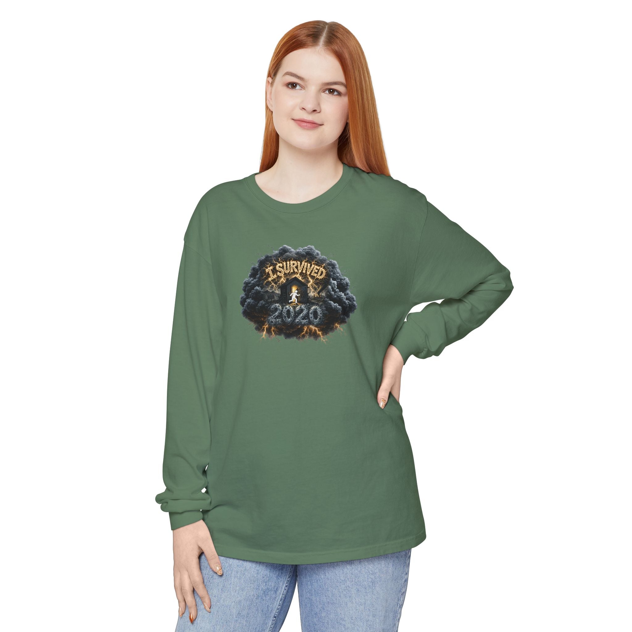 I Survived 2020 — Original PILOT Design: Director's Cut Unisex Garment-Dyed Long Sleeve T-Shirt