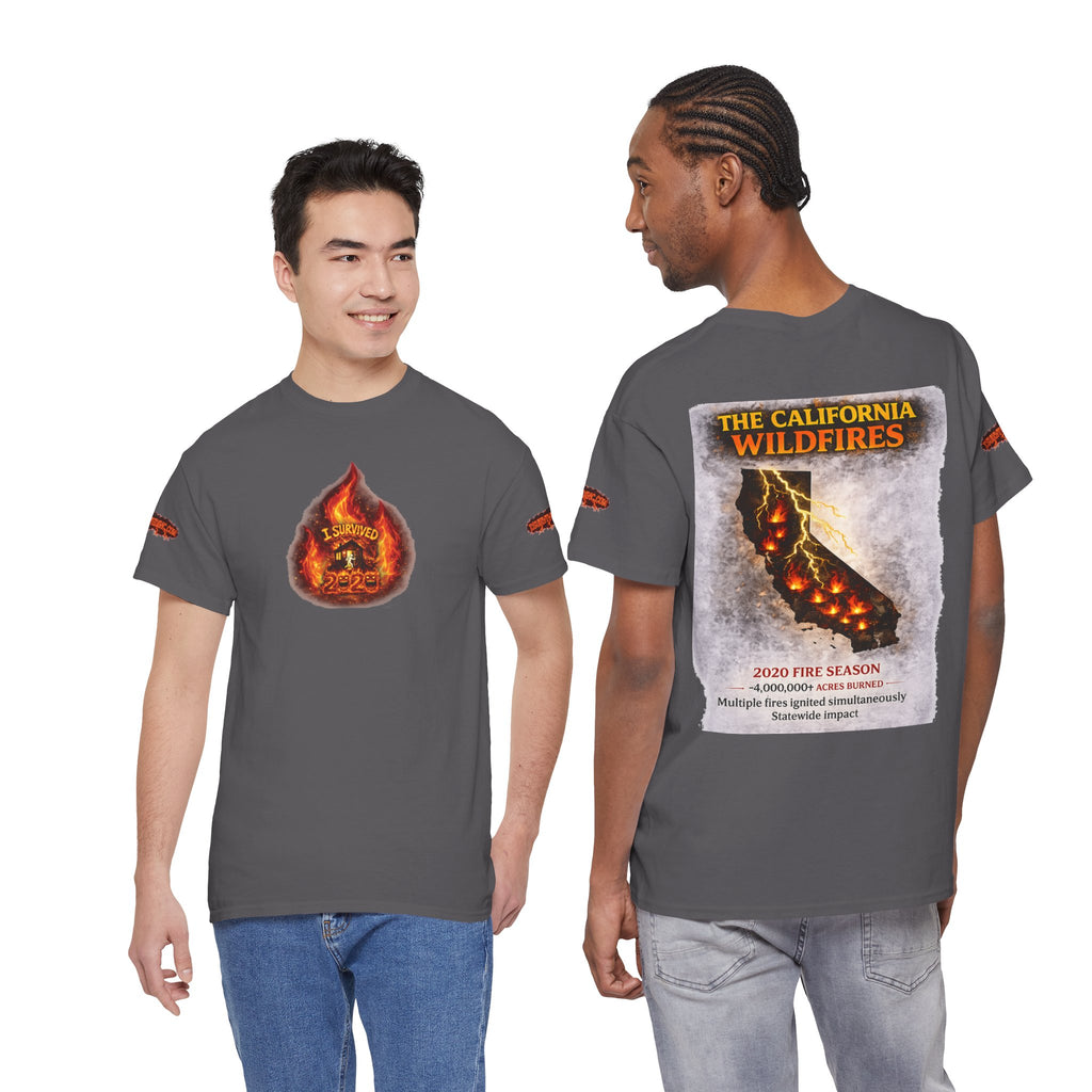 I Survived 2020 — WILDFIRES S2:E3: Director's Cut Special Edition "The California Wildfires" Memorial Unisex Heavy Cotton Tee
