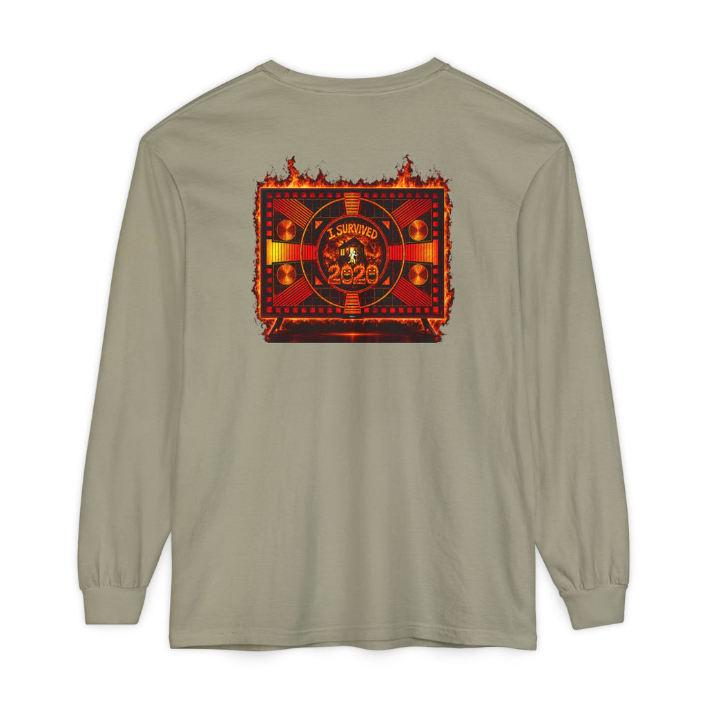 I Survived 2020 — "Please Stand By" Test Pattern Tee Wildfire Signal Edition Summer Premiere Unisex Garment-Dyed Long Sleeve T-Shirt