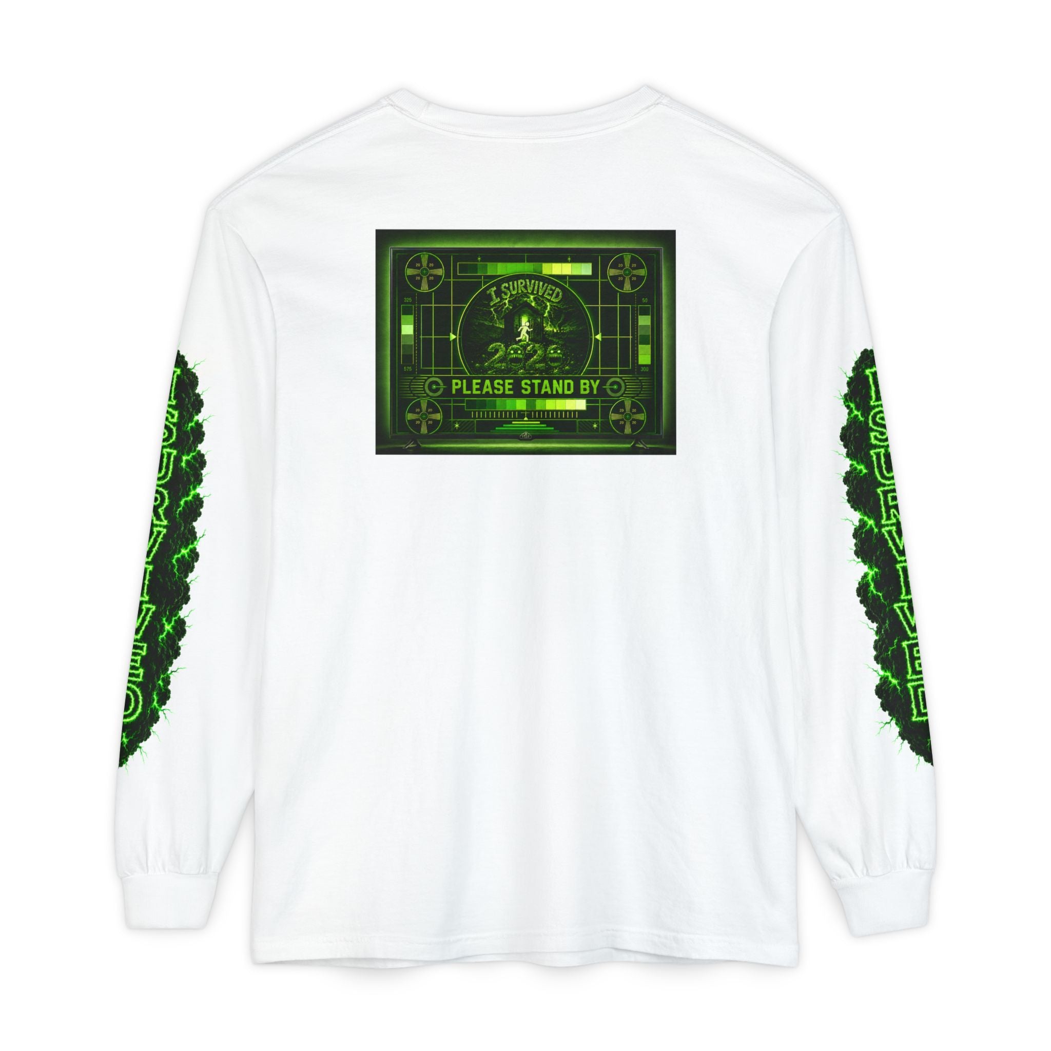 I Survived 2020 — "Please Stand By" Test Pattern Toxic Signal Tee Special Edition Summer Premiere Unisex Garment-Dyed Long Sleeve T-Shirt