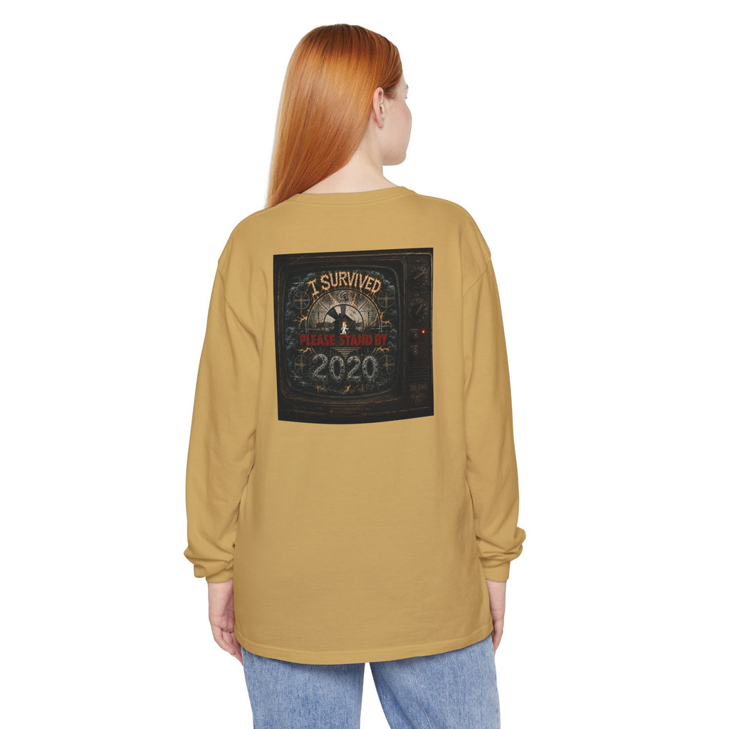 I Survived 2020 — "Please Stand By" Test Pattern Tee Summer Premier Unisex Garment-Dyed Long Sleeve T-Shirt