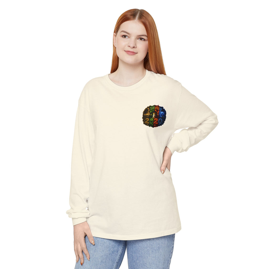 I Survived 2020 — "No Signal" Test Pattern Tee Alien Broadcast Finale Summer Premiere Garment-Dyed Long Sleeve T-Shirt