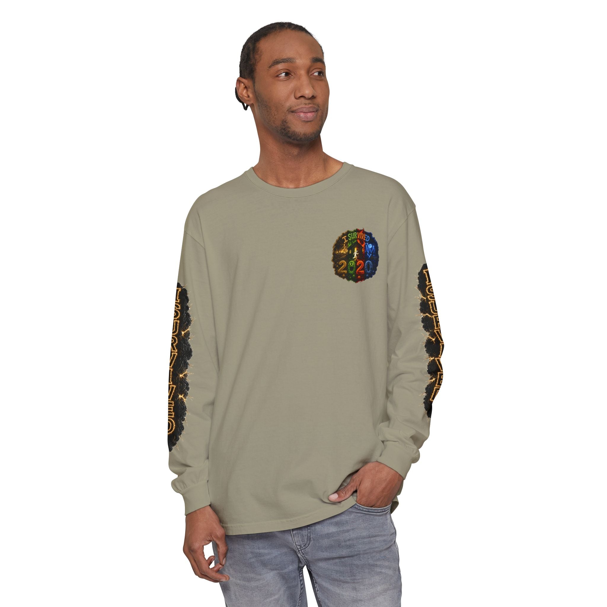 I Survived 2020 — "No Signal" Test Pattern Tee Special Edition Alien Broadcast Finale Summer Premiere Unisex Garment-Dyed Long Sleeve T-Shirt