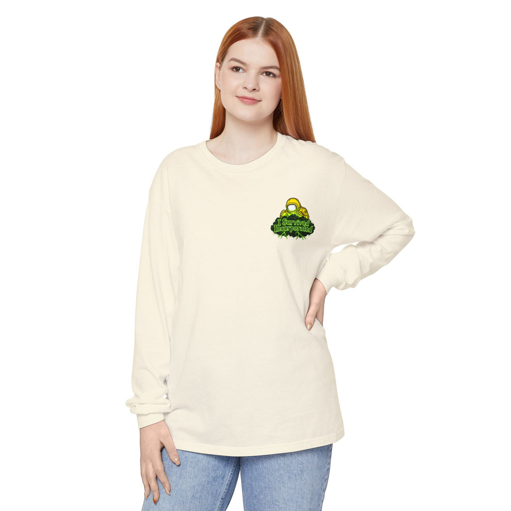 I Survived 2020 — "Please Stand By" Test Pattern Toxic Signal Tee Summer Premiere Unisex Garment-Dyed Long Sleeve T-Shirt