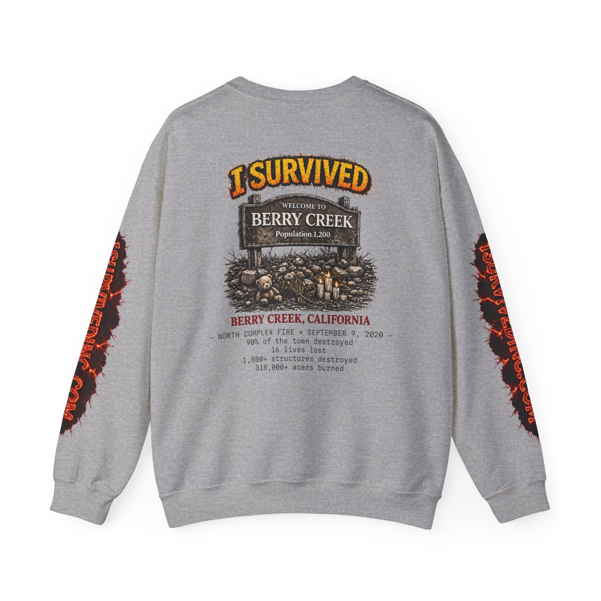 I Survived 2020 — S2:E1 "Berry Creek" | Wildfire Edition Memorial Unisex Heavy Blend™ Crewneck Sweatshirt