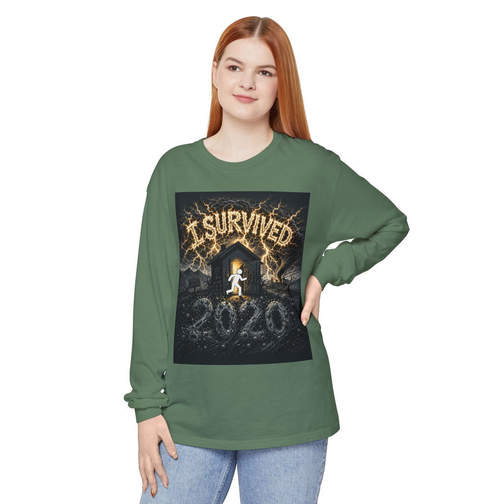 I Survived 2020 — Original Design Teaser Tee | Season 1 Premiere Drop Unisex Garment-dyed Long Sleeve T-Shirt