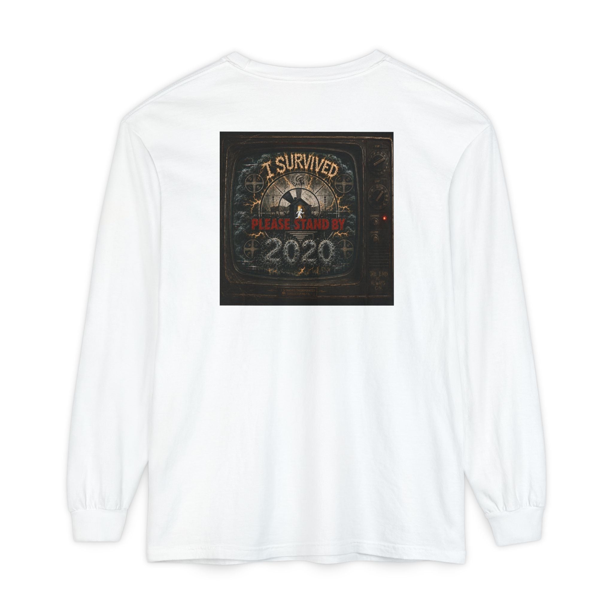 I Survived 2020 — "Please Stand By" Test Pattern Tee Summer Premier Unisex Garment-Dyed Long Sleeve T-Shirt