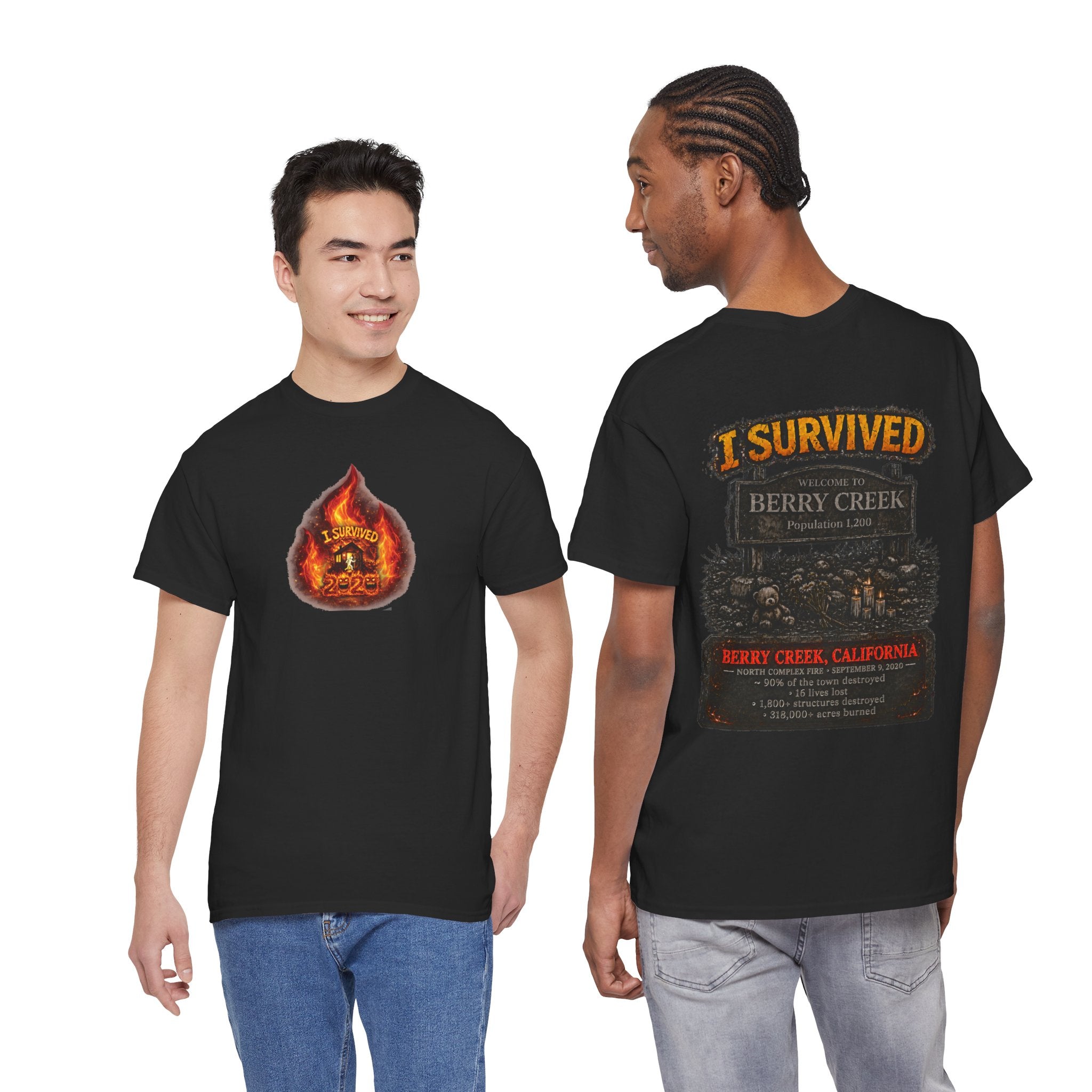 I Survived 2020 — WILDFIRES S2:E1: Director's Cut "Berry Creek" Memorial Unisex Heavy Cotton Tee