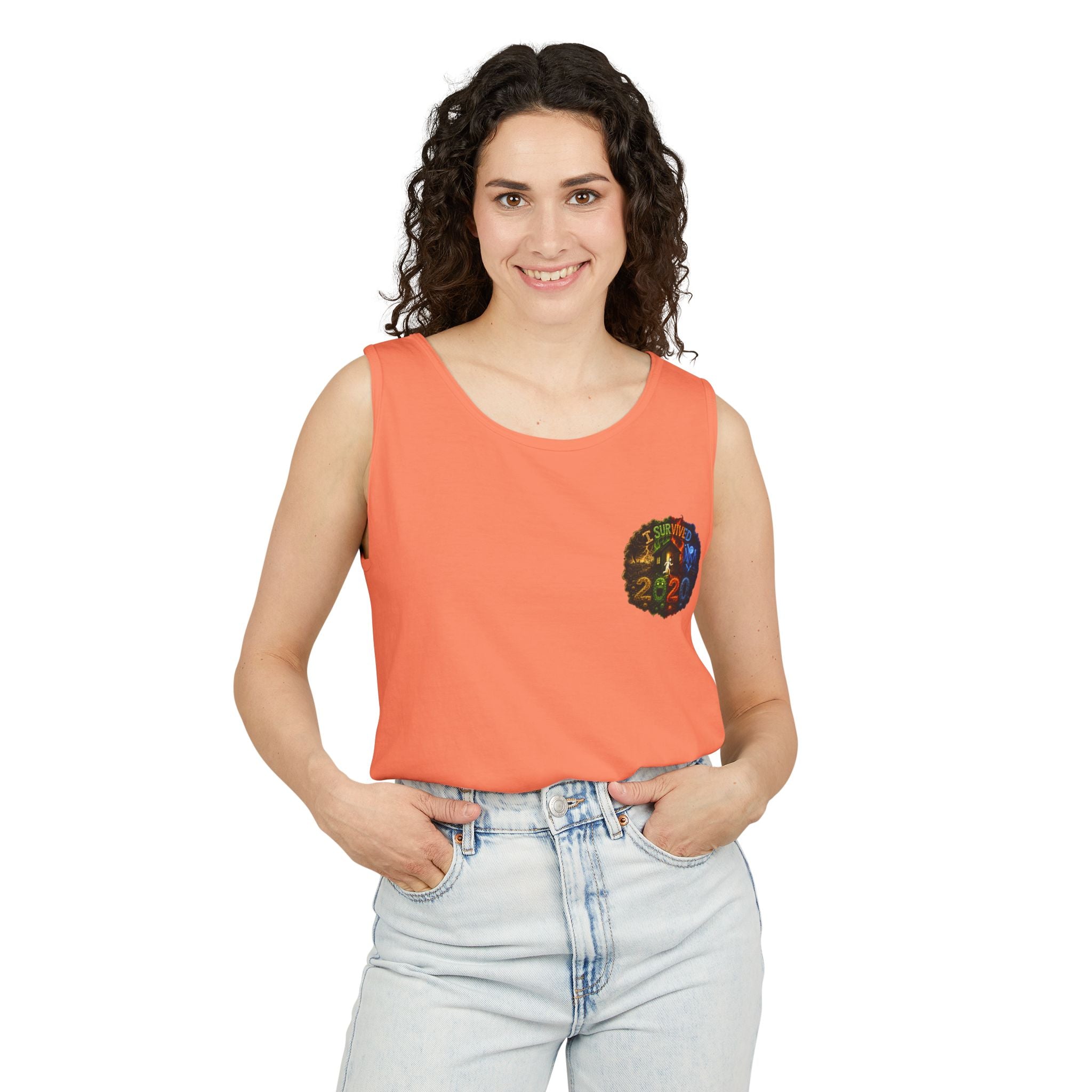 I Survived 2020 — "No Signal" Test Pattern Tee Alien Broadcast Finale Summer Premiere Unisex Garment-Dyed Tank Top